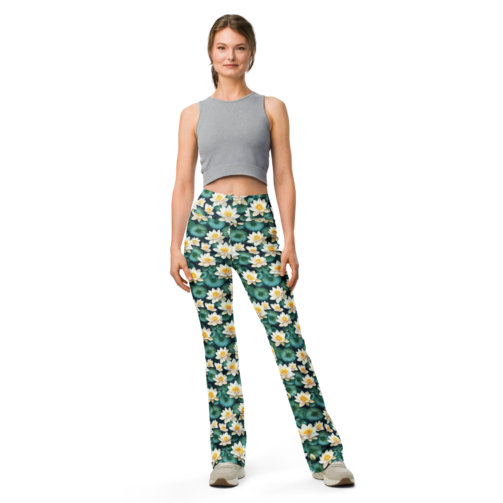 Women's pond lilly printed flare leggings front view