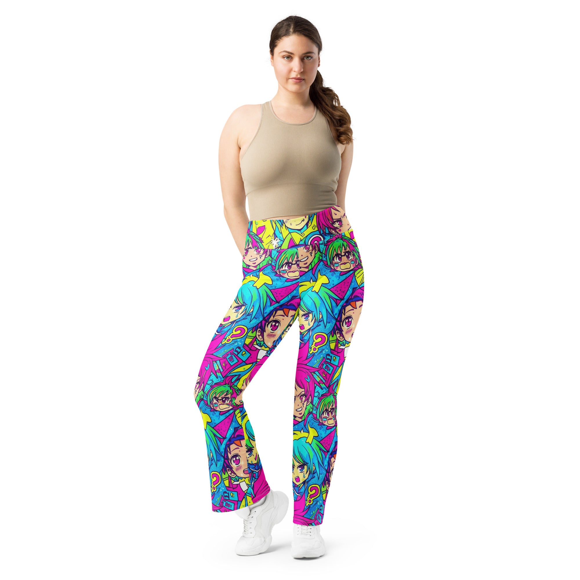 Neon Tokyo Anime Collage Flare Leggings | GearBunch