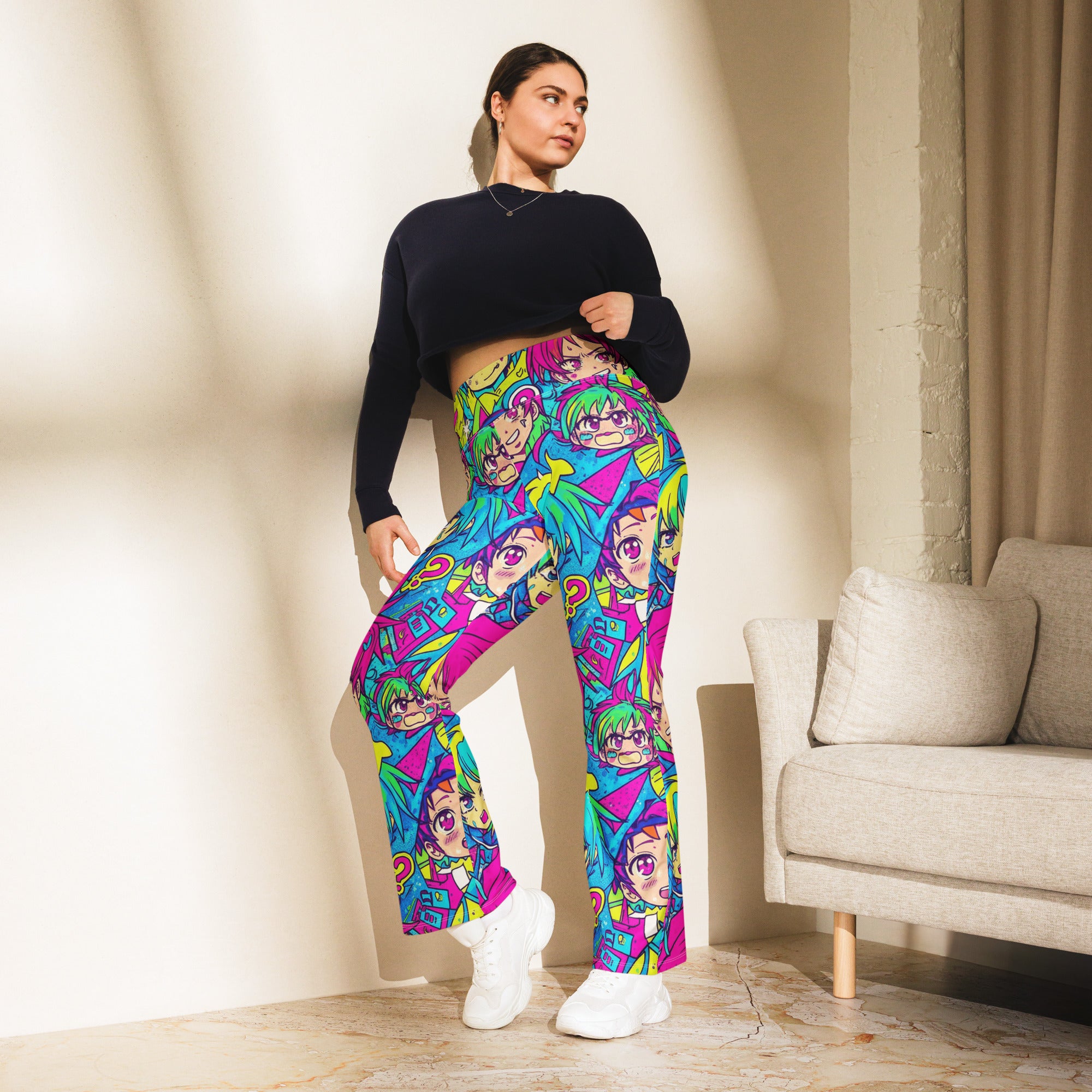 Neon Tokyo Anime Collage Flare Leggings | GearBunch