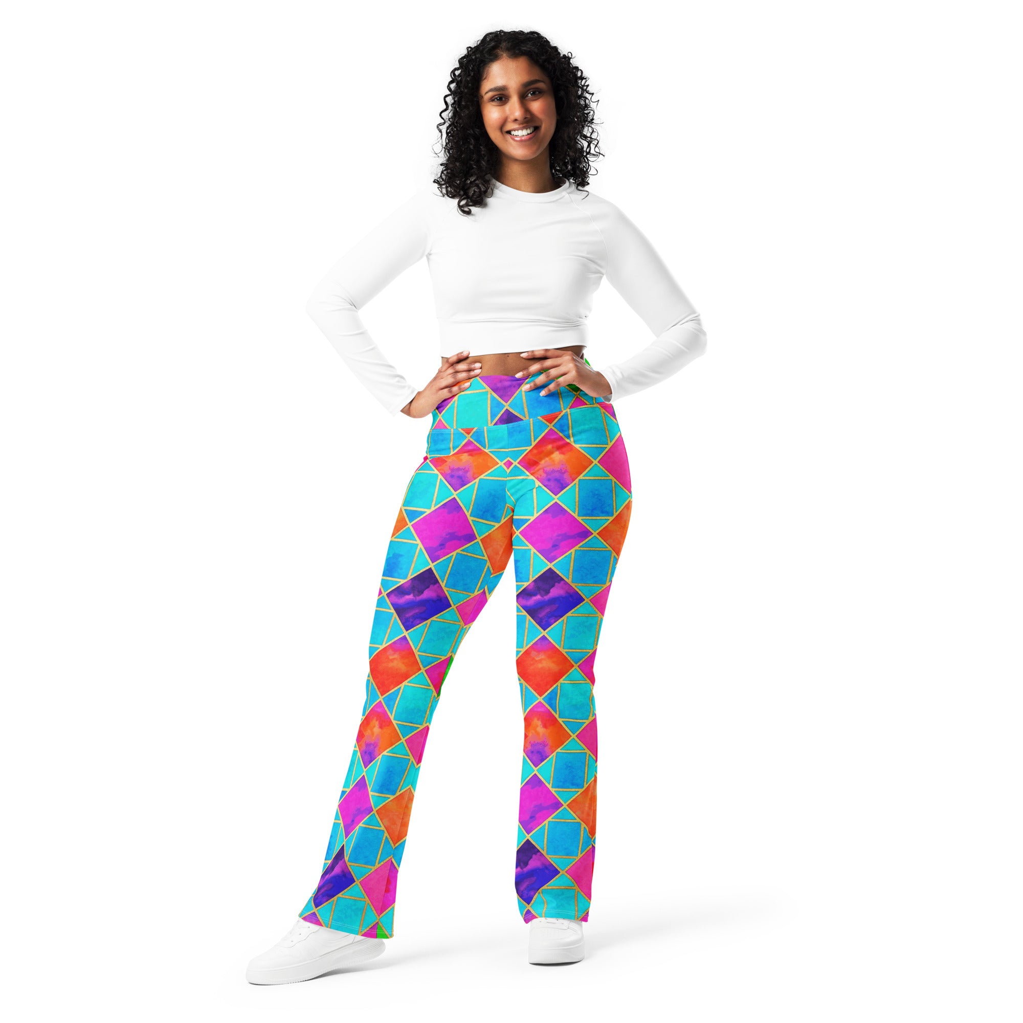 Arabic Watercolour Festival Flare Leggings | GearBunch