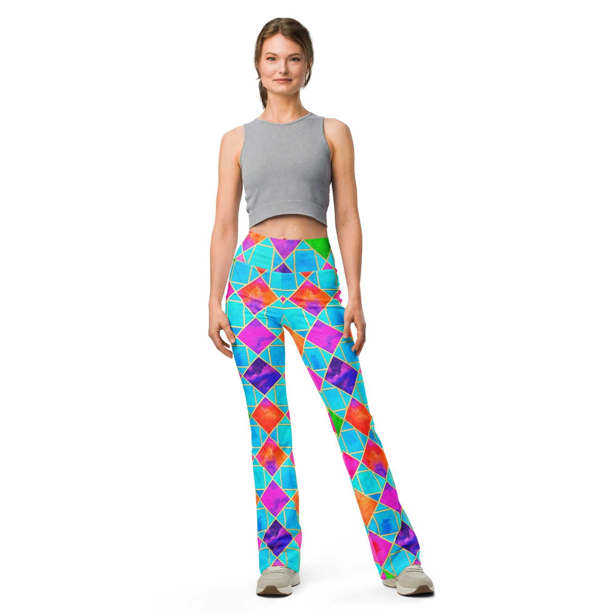 Arabic Watercolour Festival Flare Leggings | GearBunch