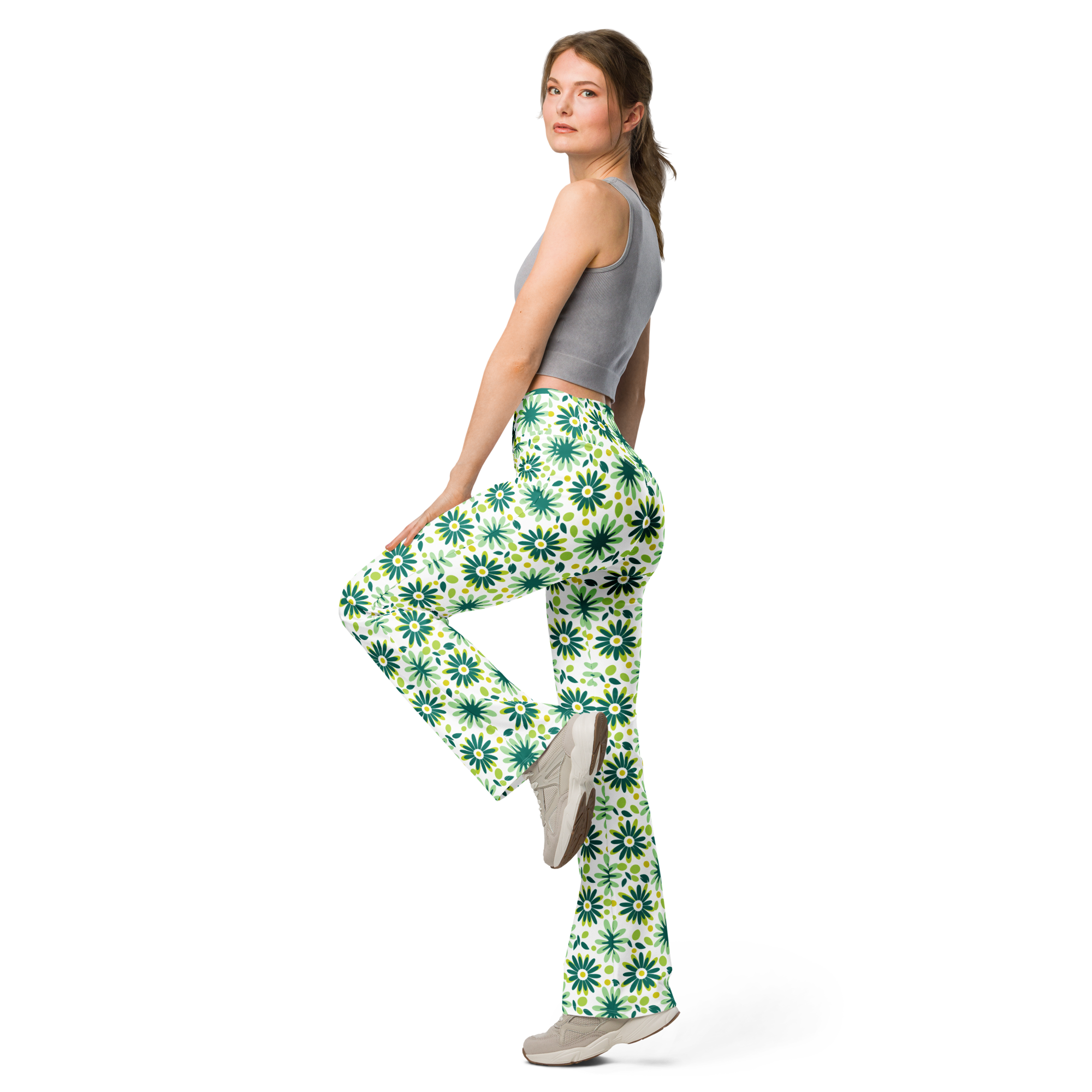 Women's floral printed flare leggings front view