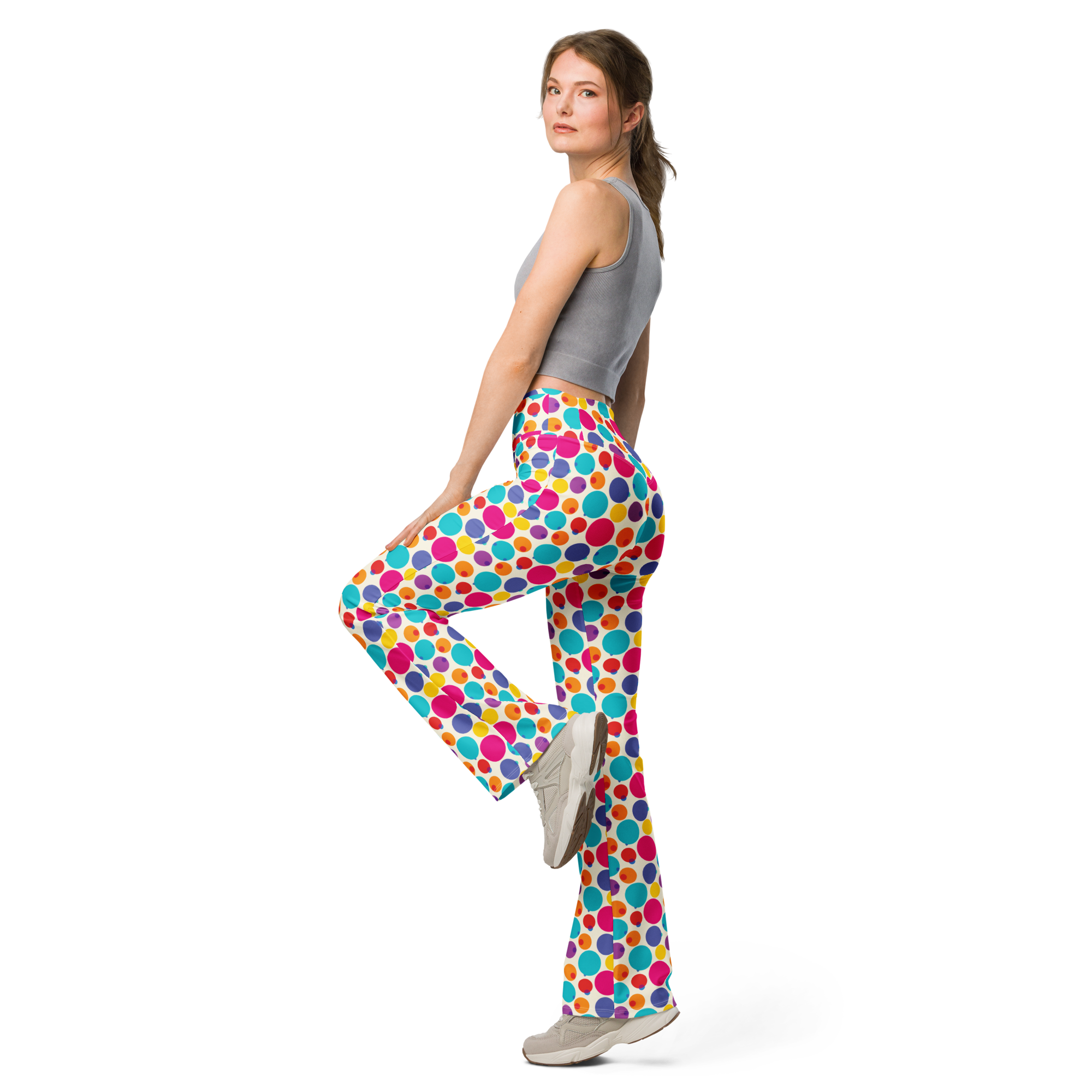 Women's dreamy dot printed flare leggings front view