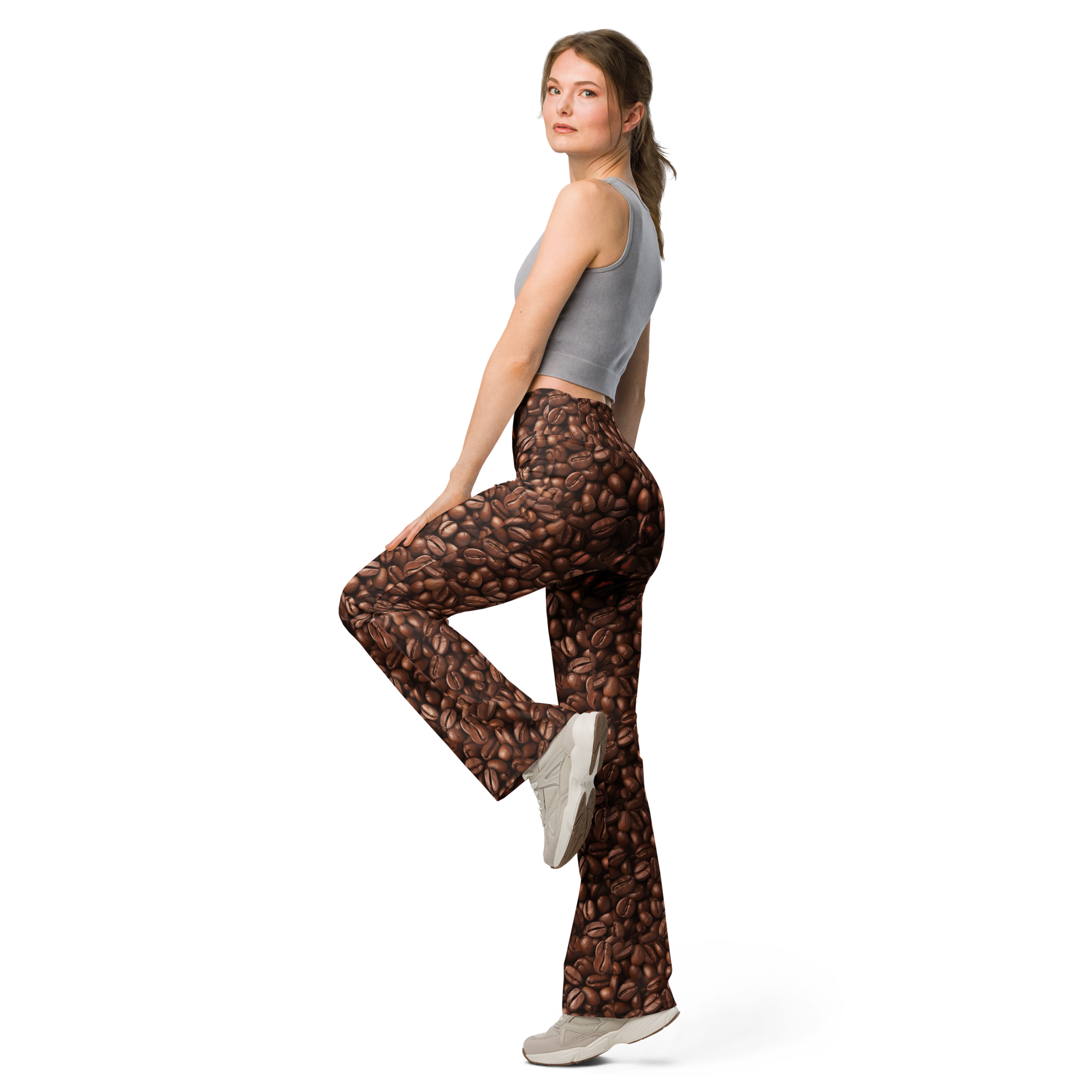 Women's coffee bean printed leggings front view