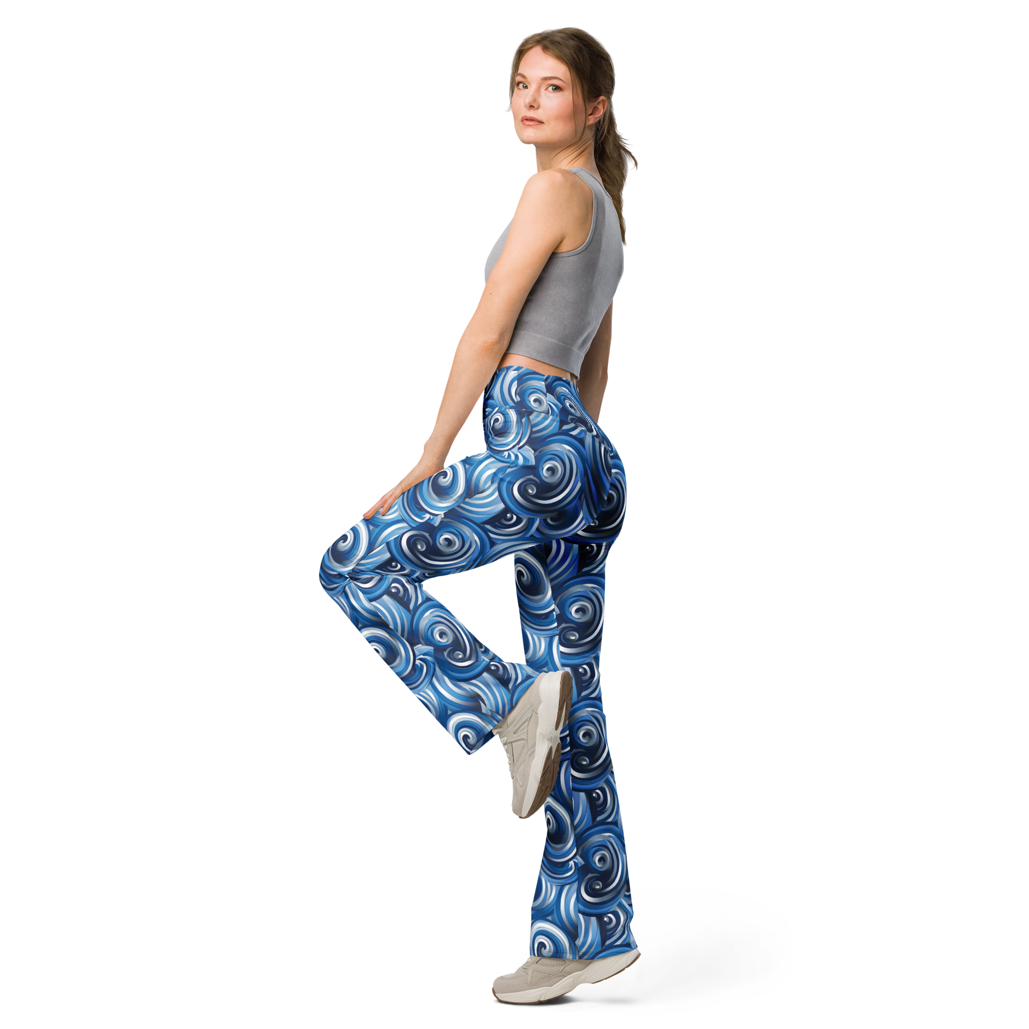 Blue Wave Flare Leggings Left View