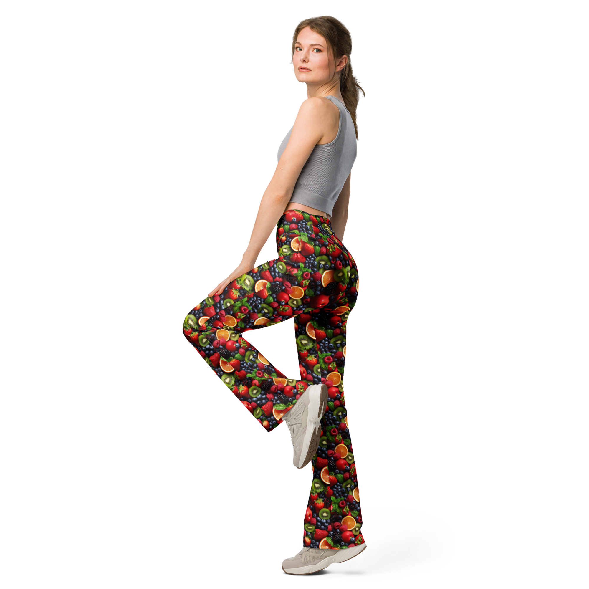 Women's fruit pattern flare leggings front view