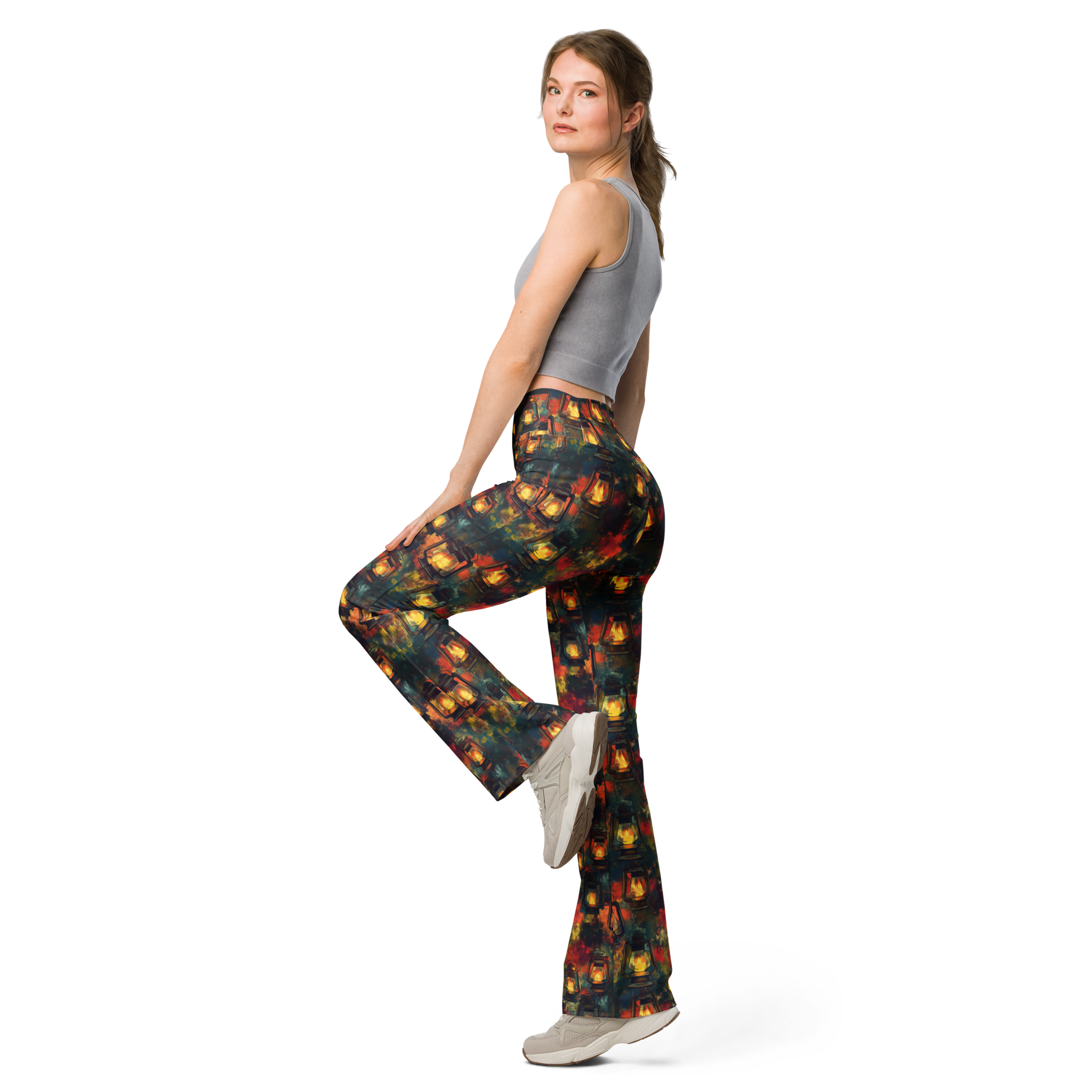 Women's rustic lantern printed leggings front view