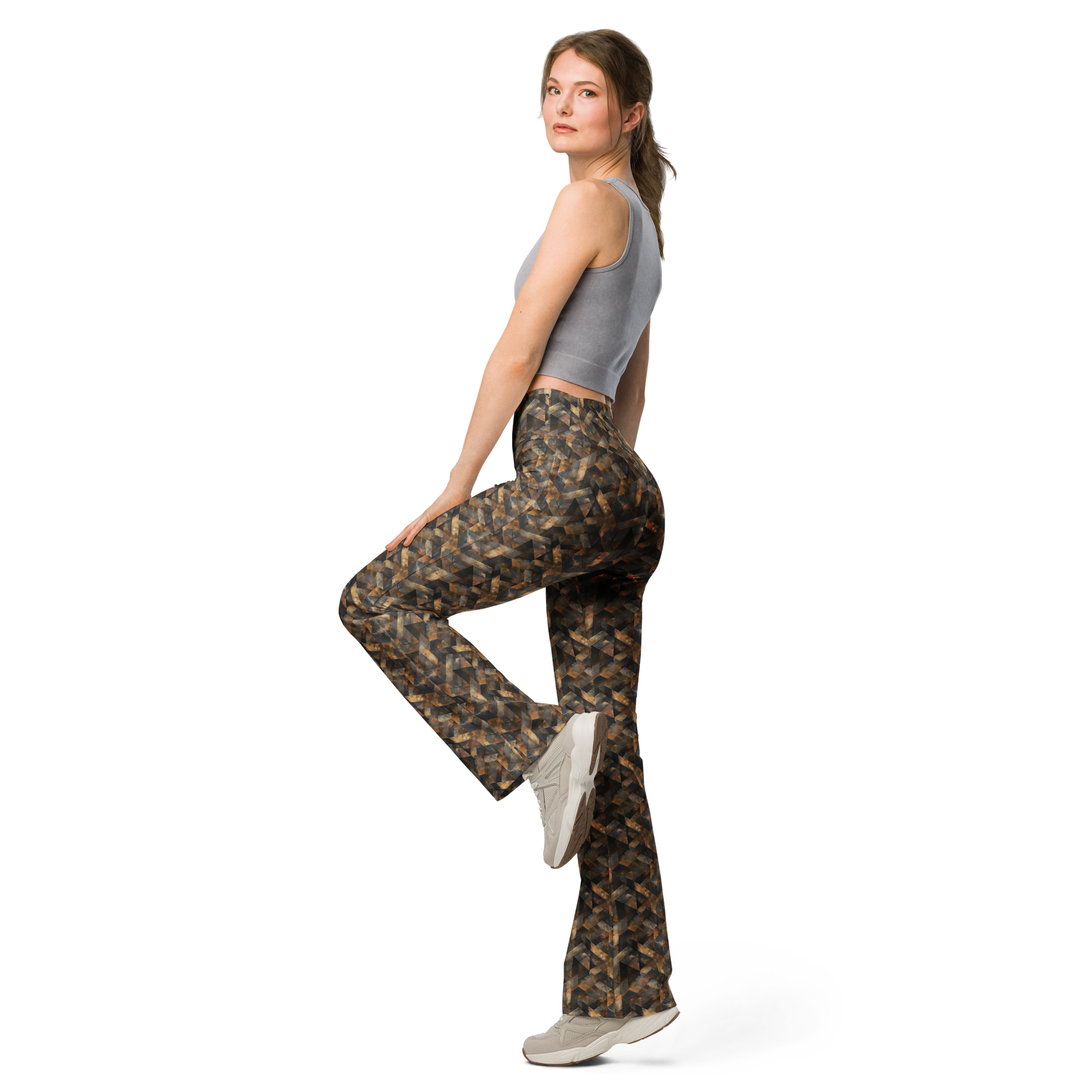 Women's copper tetris printed leggings front view