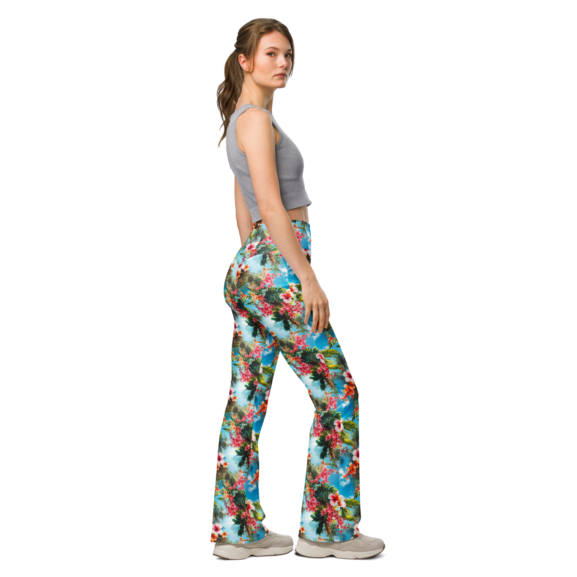 Tropical Beach Flower Flare Leggings | GearBunch