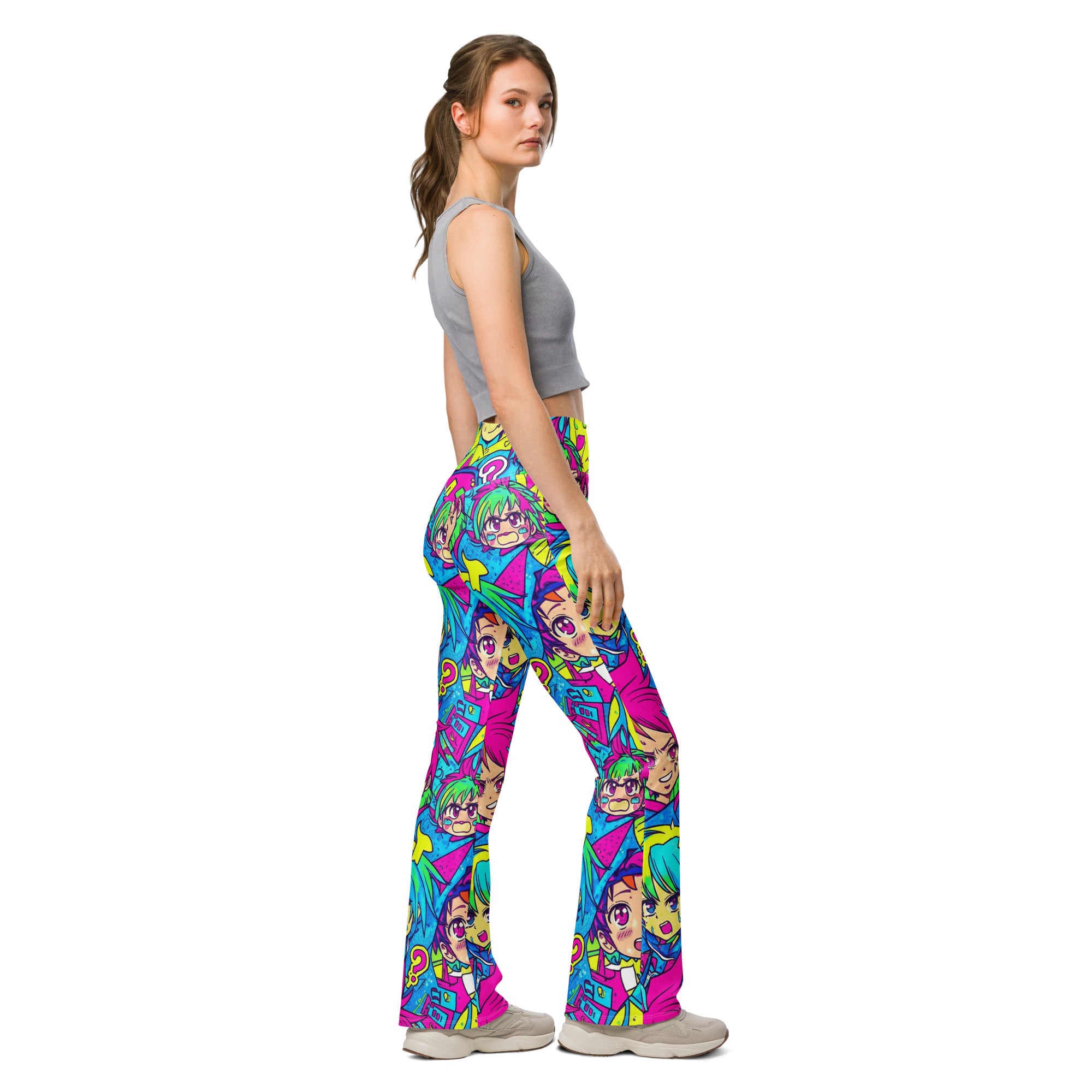 Neon Tokyo Anime Collage Flare Leggings | GearBunch