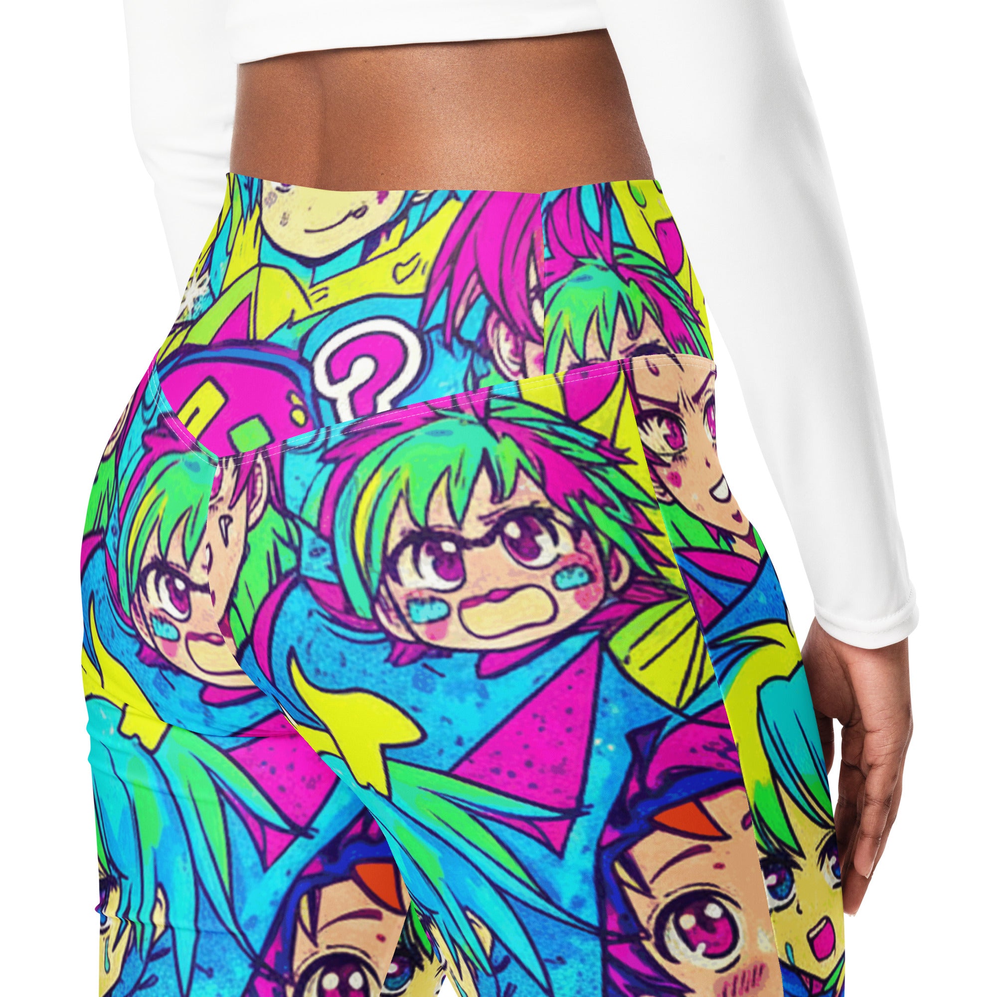 Neon Tokyo Anime Collage Flare Leggings | GearBunch