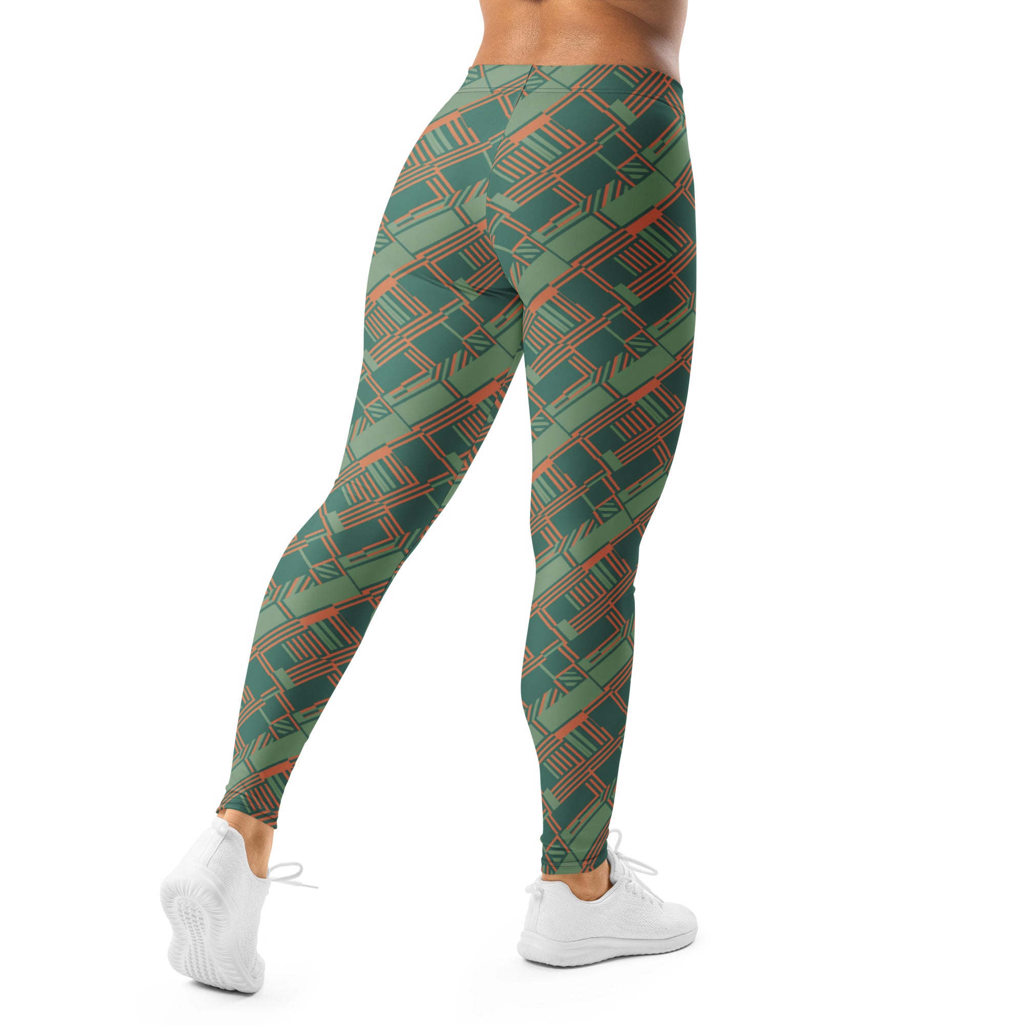 Green Terracotta Stripes Leggings | GearBunch