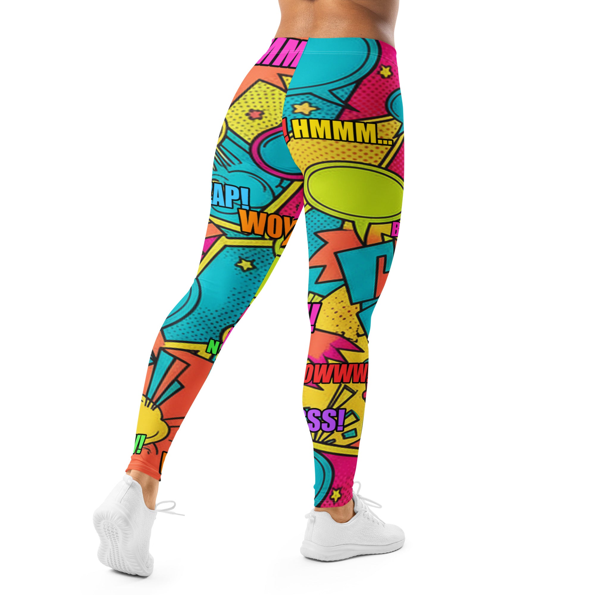 Women's comic pop tropical printed leggings front view