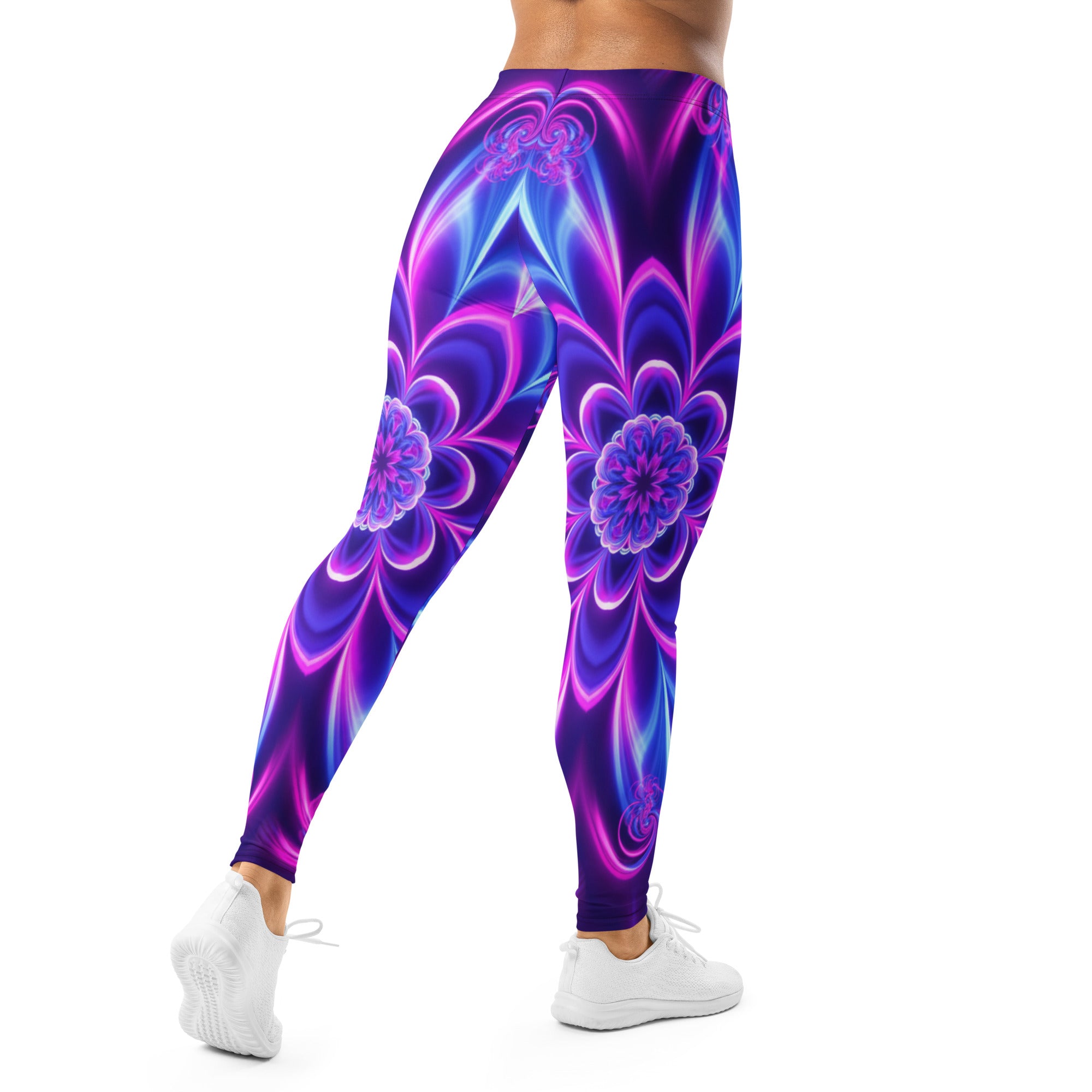 Women's psychedelic ultraviolet bloom printed leggings front view