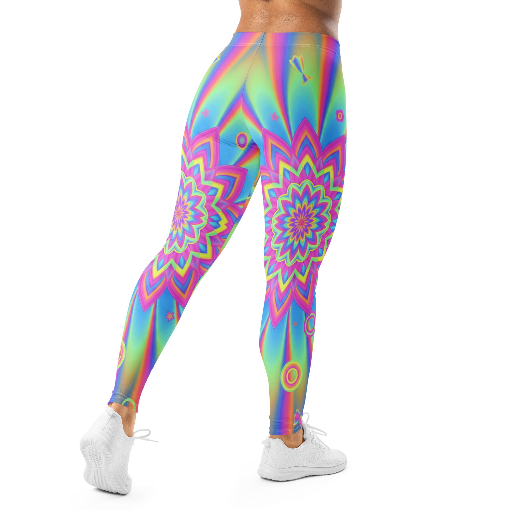 Women's psychedelic candy rave printed leggings front view