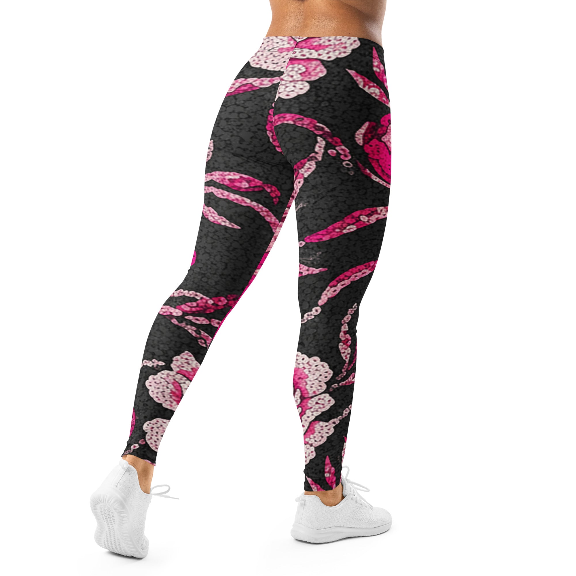 Pink Paillette Peony Leggings | GearBunch