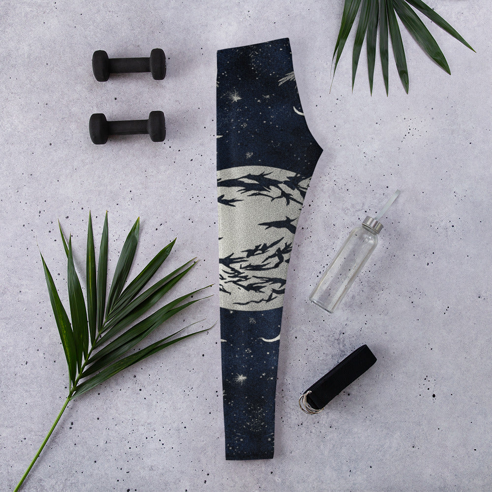 Women's crow murmuration moonlit leggings front view