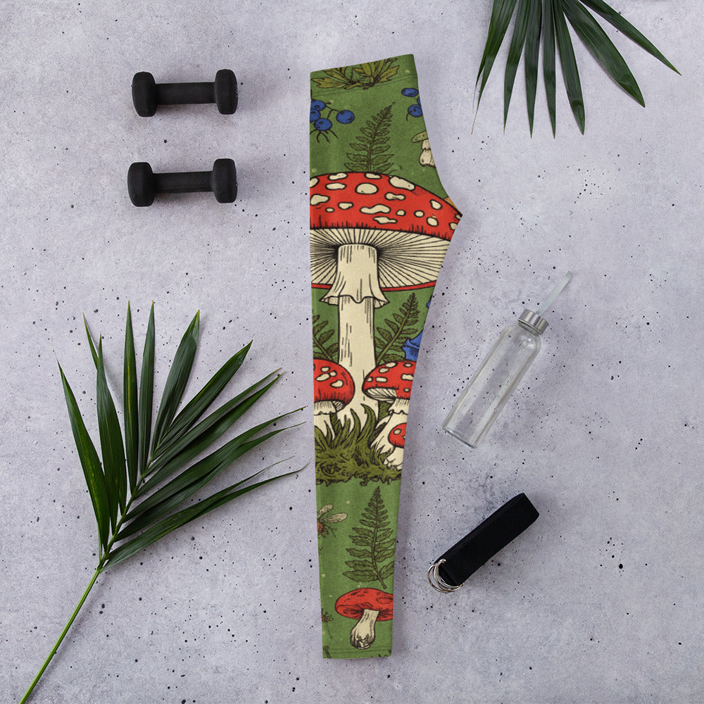 Women's mushroom foraging witch printed leggings front view