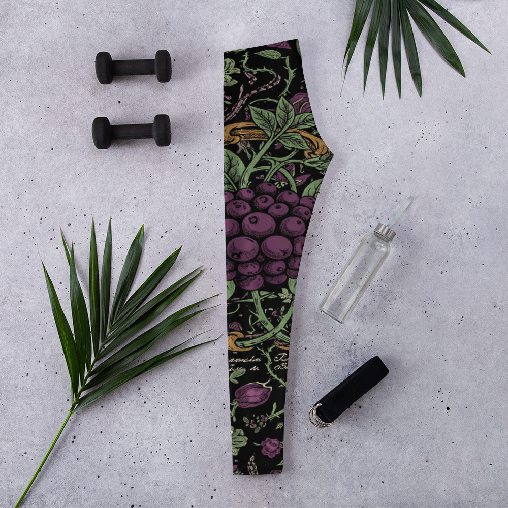 Women's deadly nightshade botanical printed leggings front view