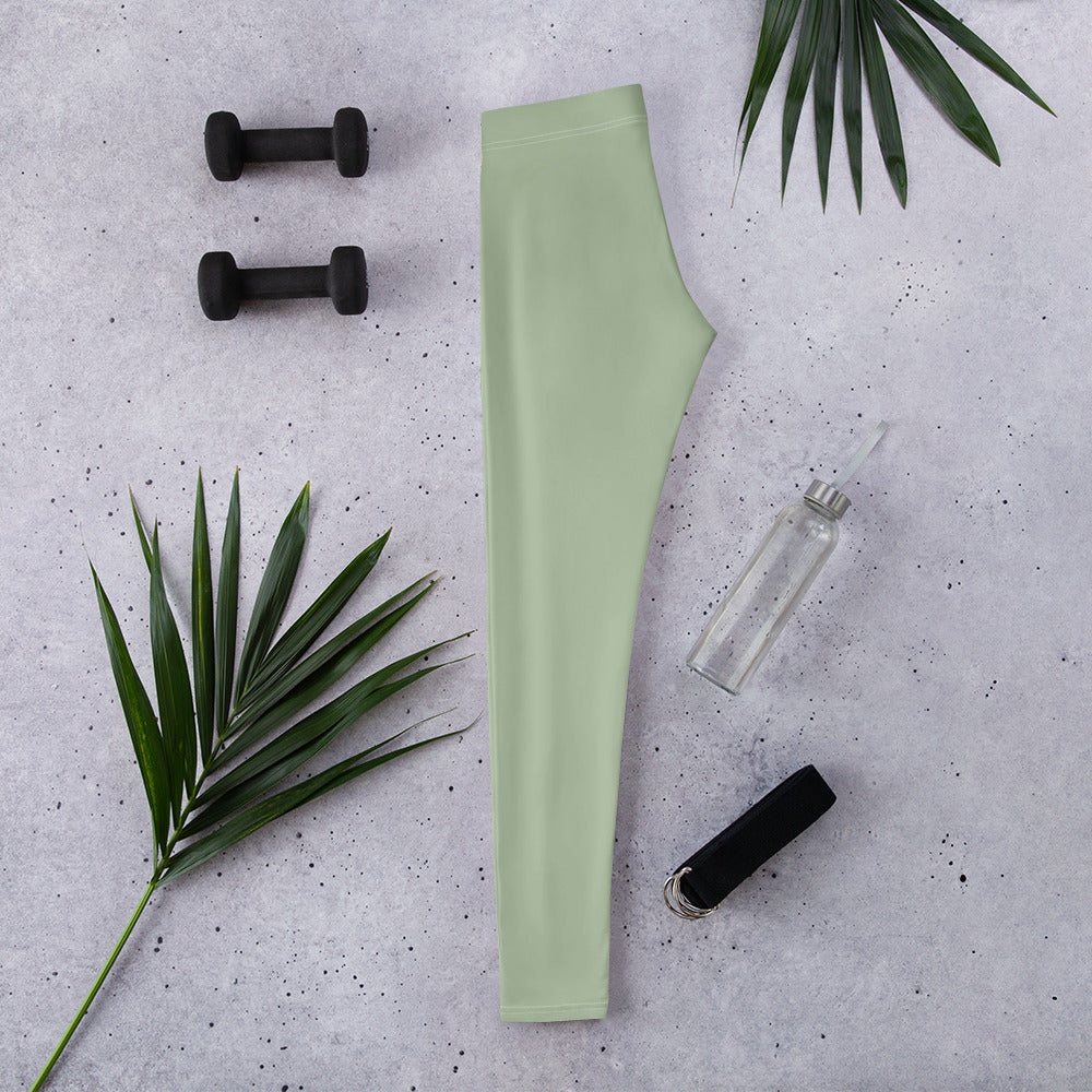 Kids' solid soft sage green kids leggings side view | GearBunch kids leggings