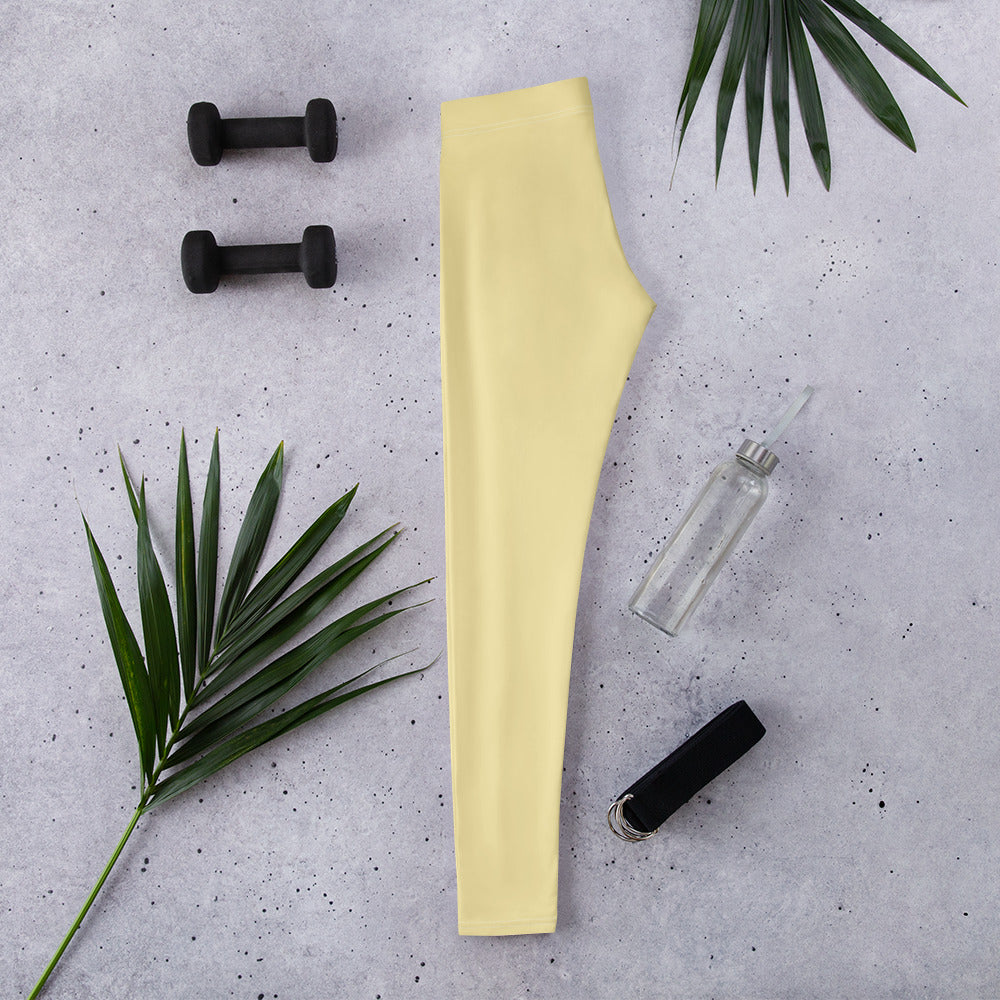 Kids' solid butter yellow kids leggings side view | GearBunch kids leggings