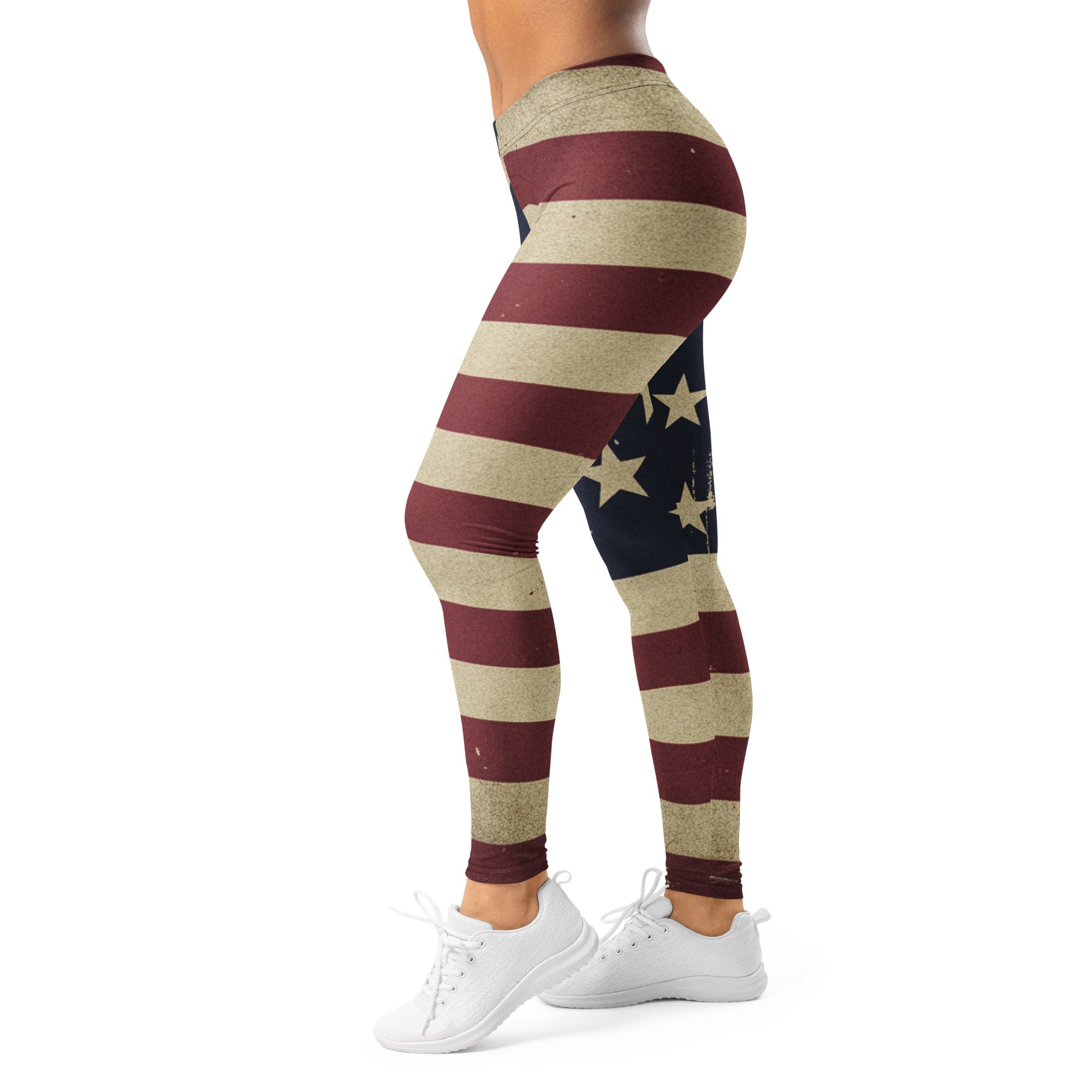 Women's vintage american flag leggings front view