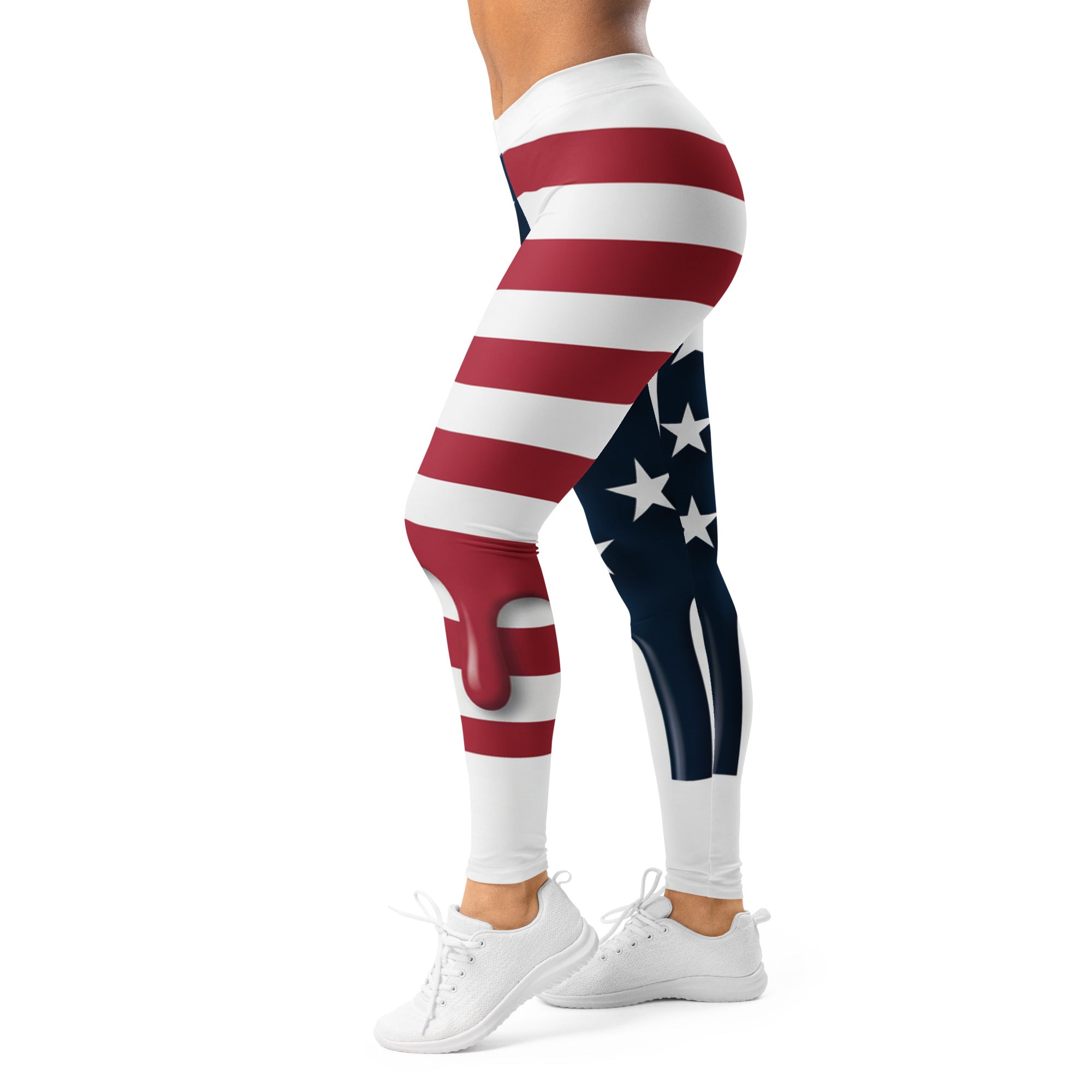 Women's stars & stripes drip printed leggings front view