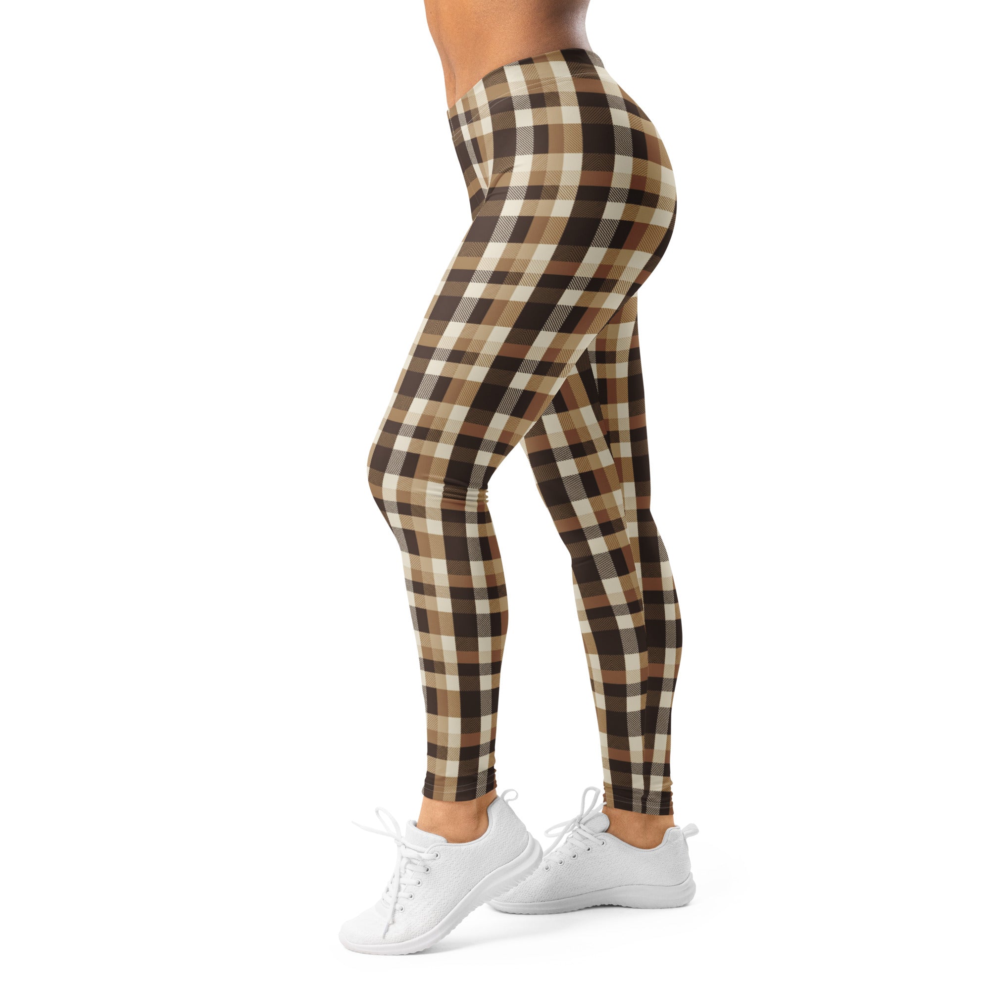 Women's gingham brown autumn leggings front view
