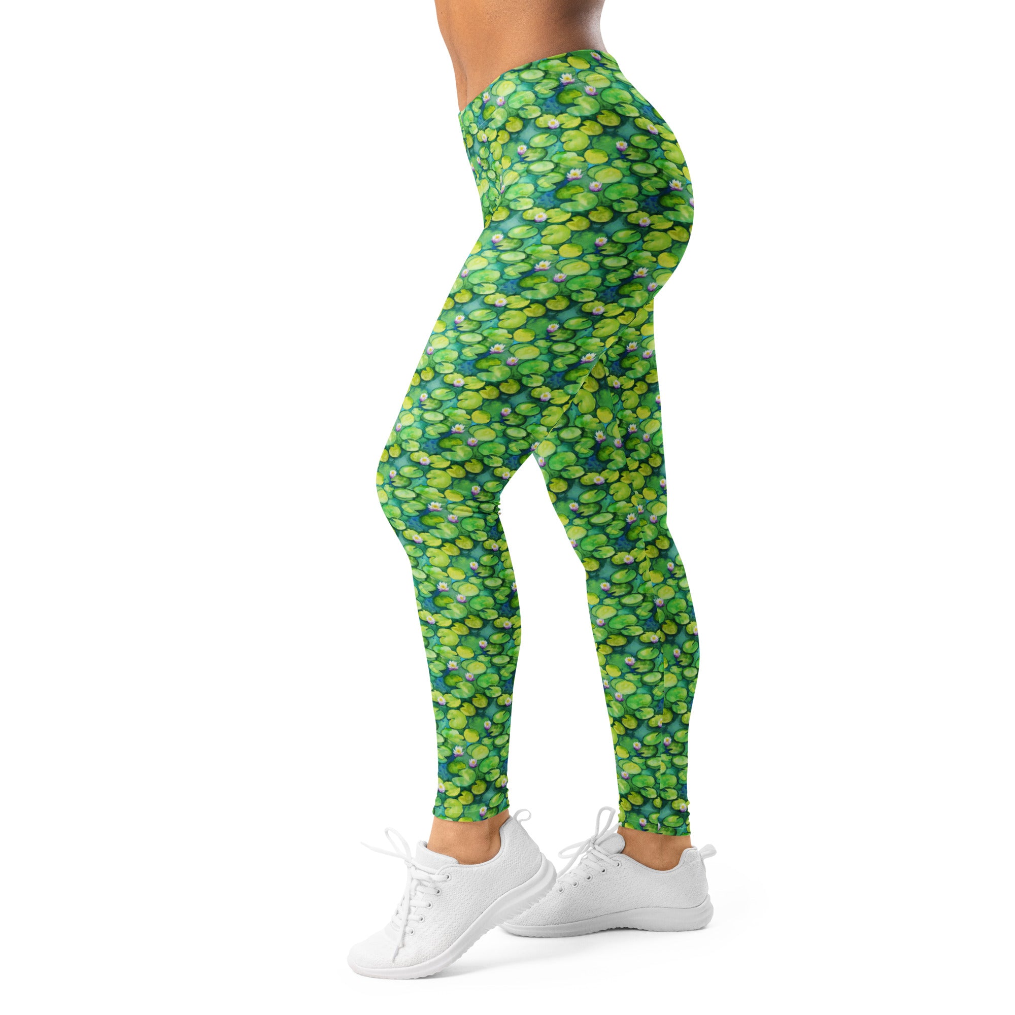 Women's Monet Water Lilies printed leggings front view