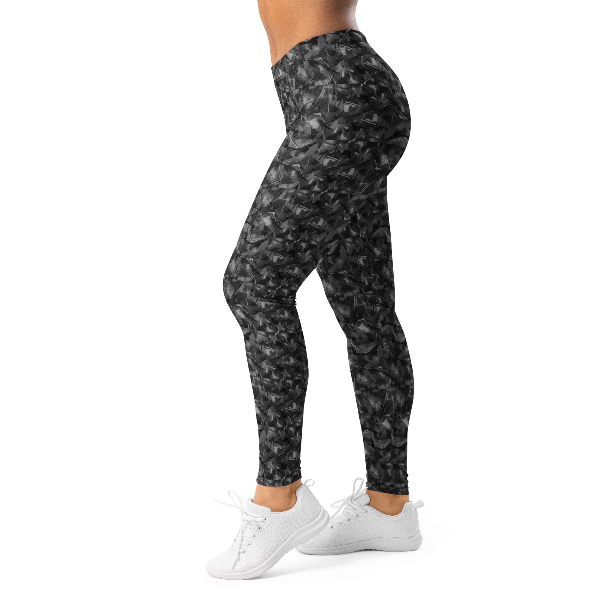 Women's black abstract leggings front view