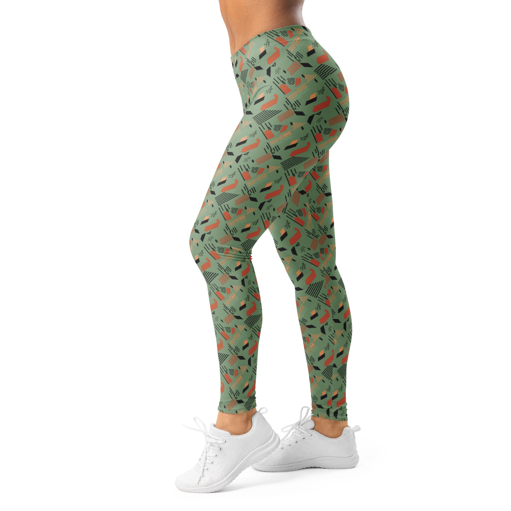 Women's green terracotta stripes leggings front view