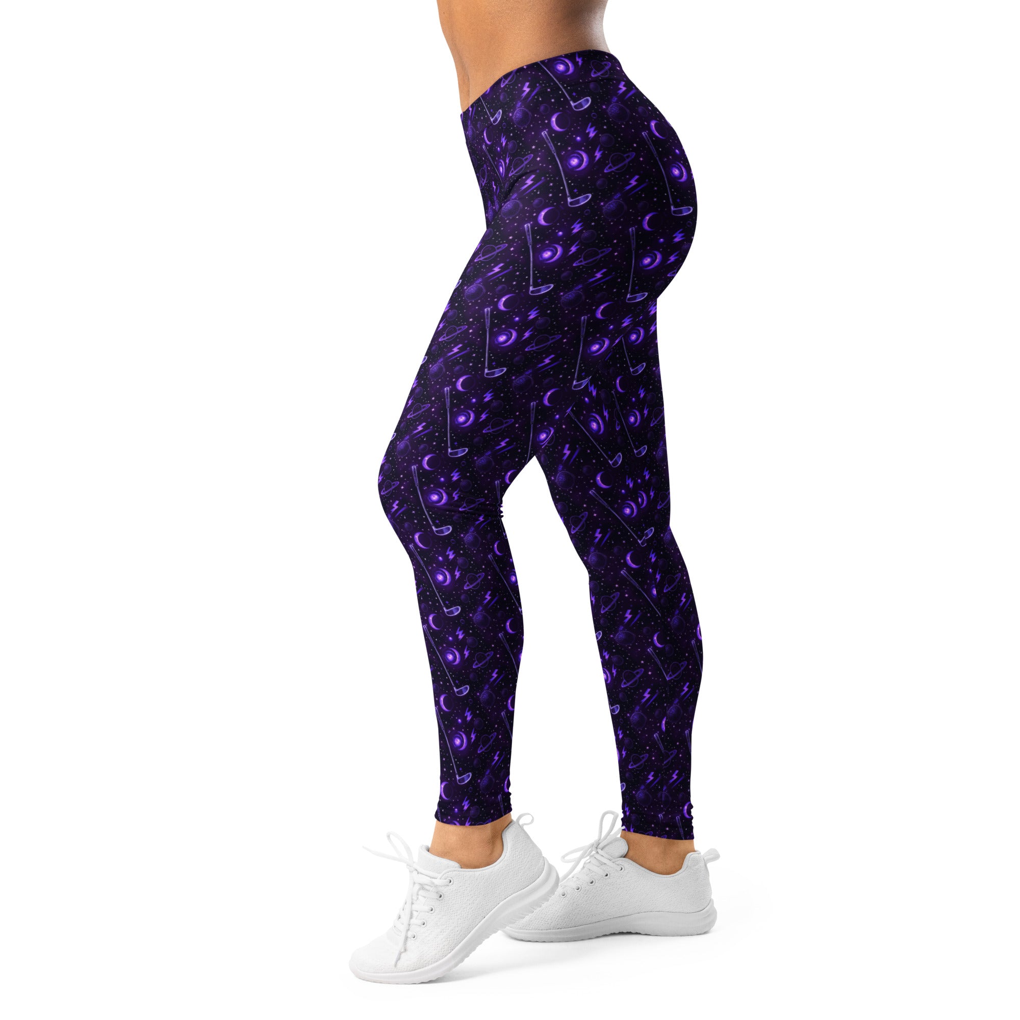 Women's cosmic space golf leggings front view