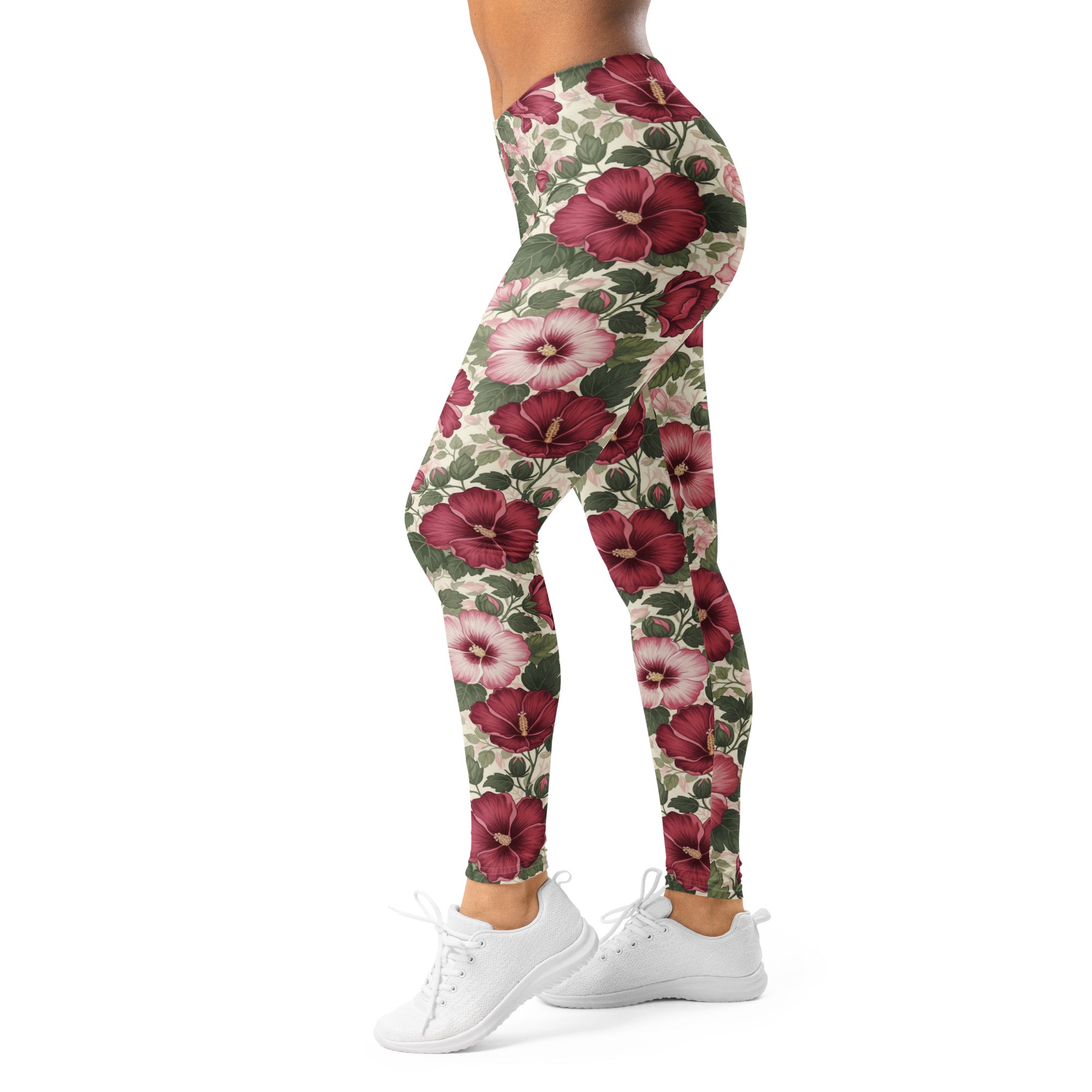 Women's floral Rose Of Sharon leggings front view