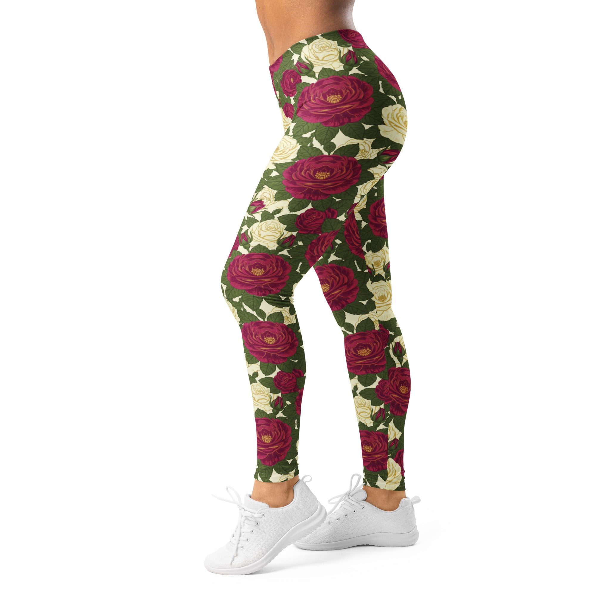 Women's rose botanical printed leggings front view
