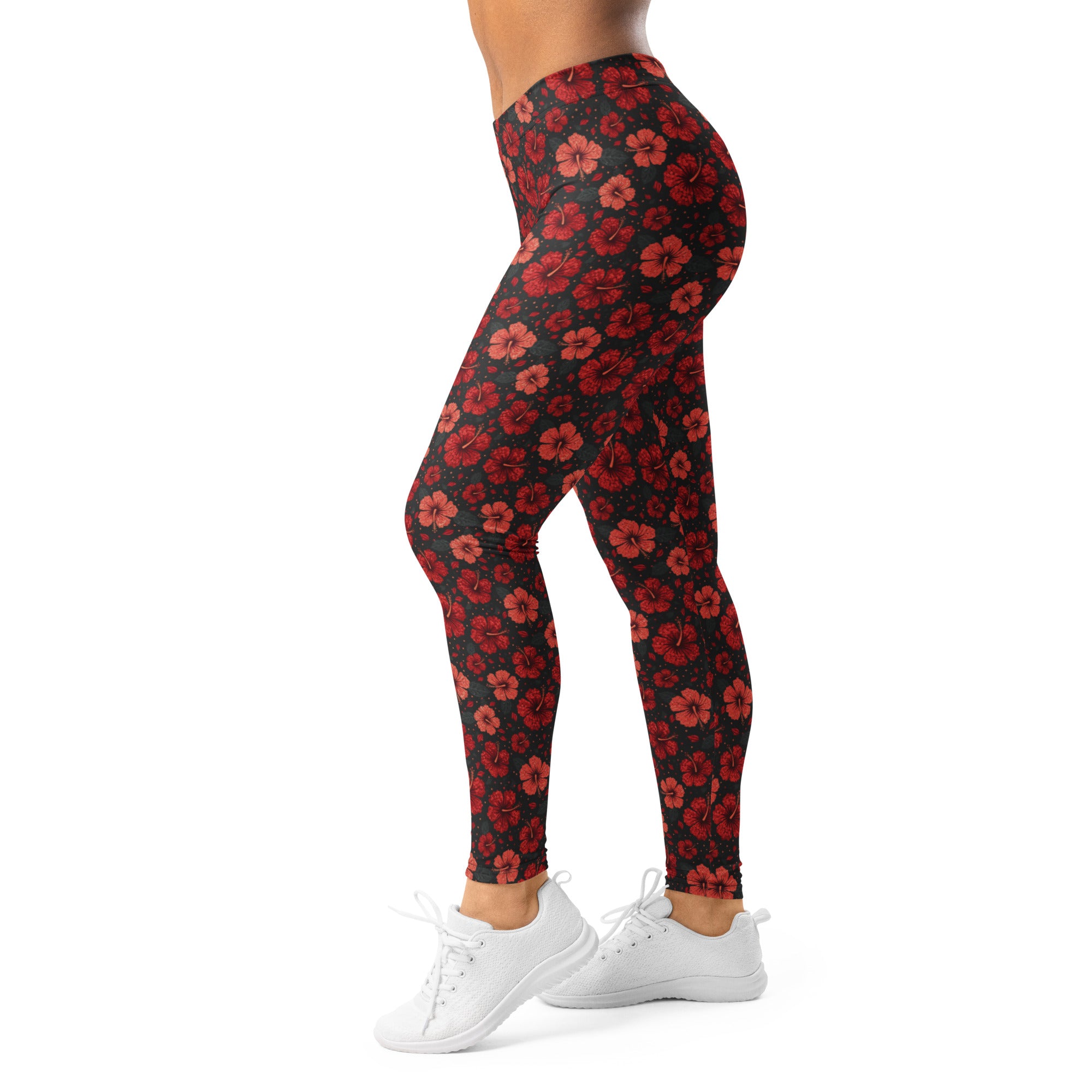 Scarlet Hibiscus Paillette Leggings | GearBunch