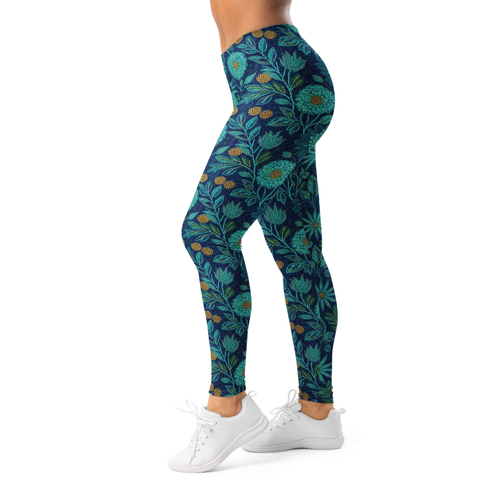 Teal Paillette Lotus Garden Leggings | GearBunch