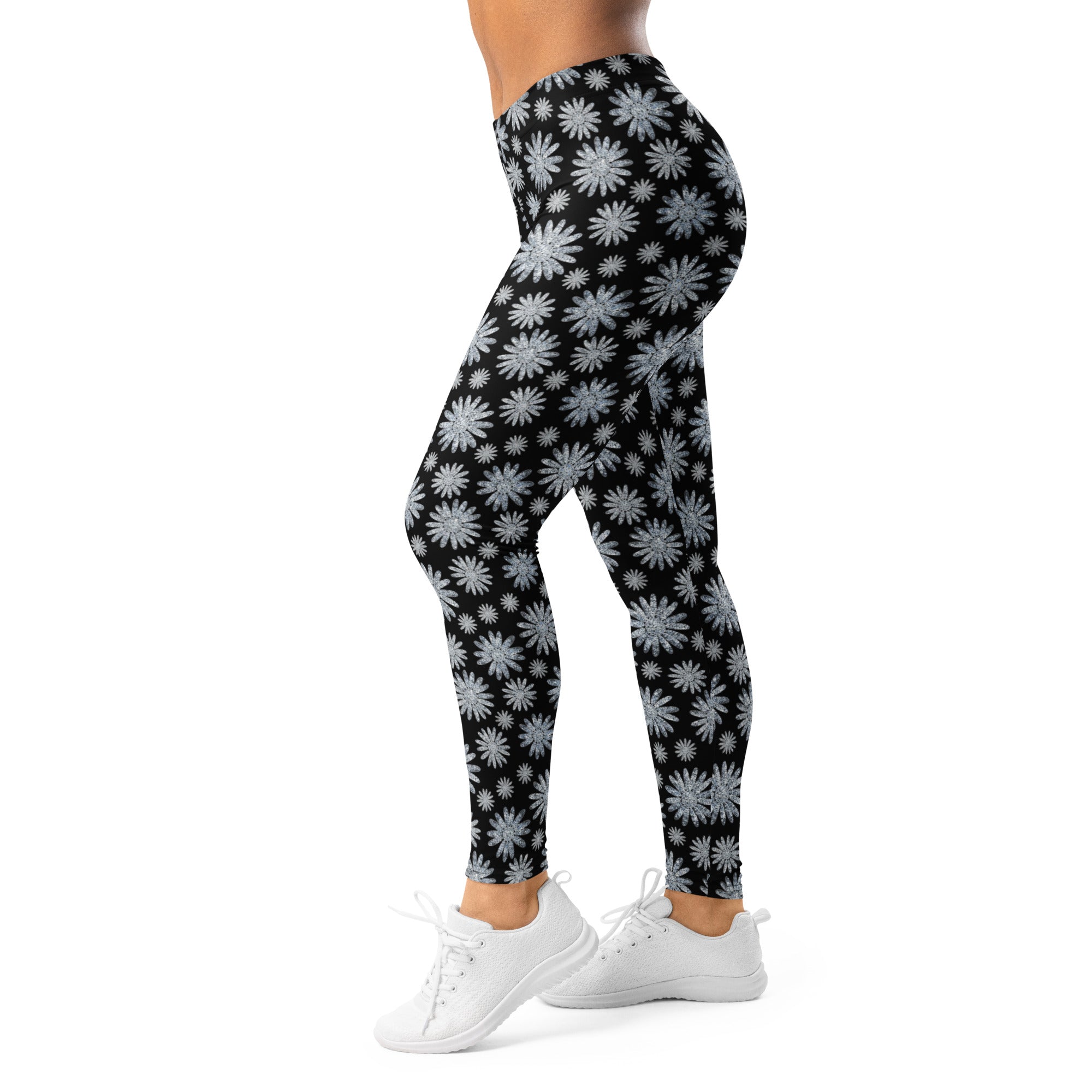 Silver Paillette Daisy Leggings | GearBunch