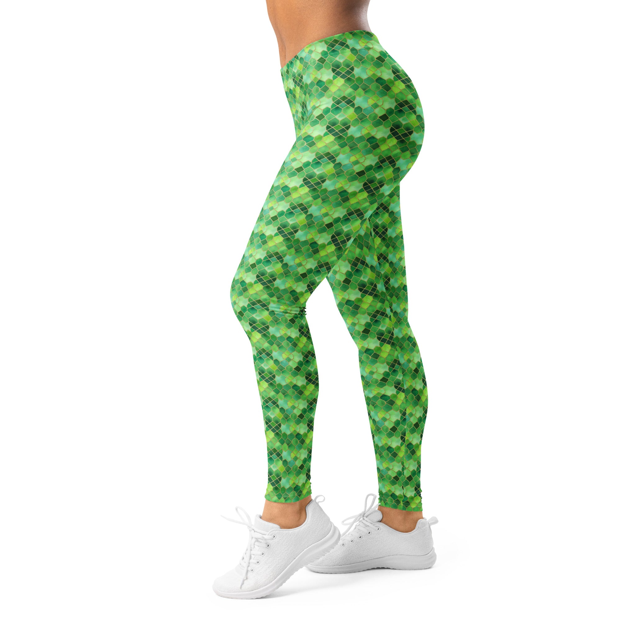 Women's emerald jewel watercolour leggings front view