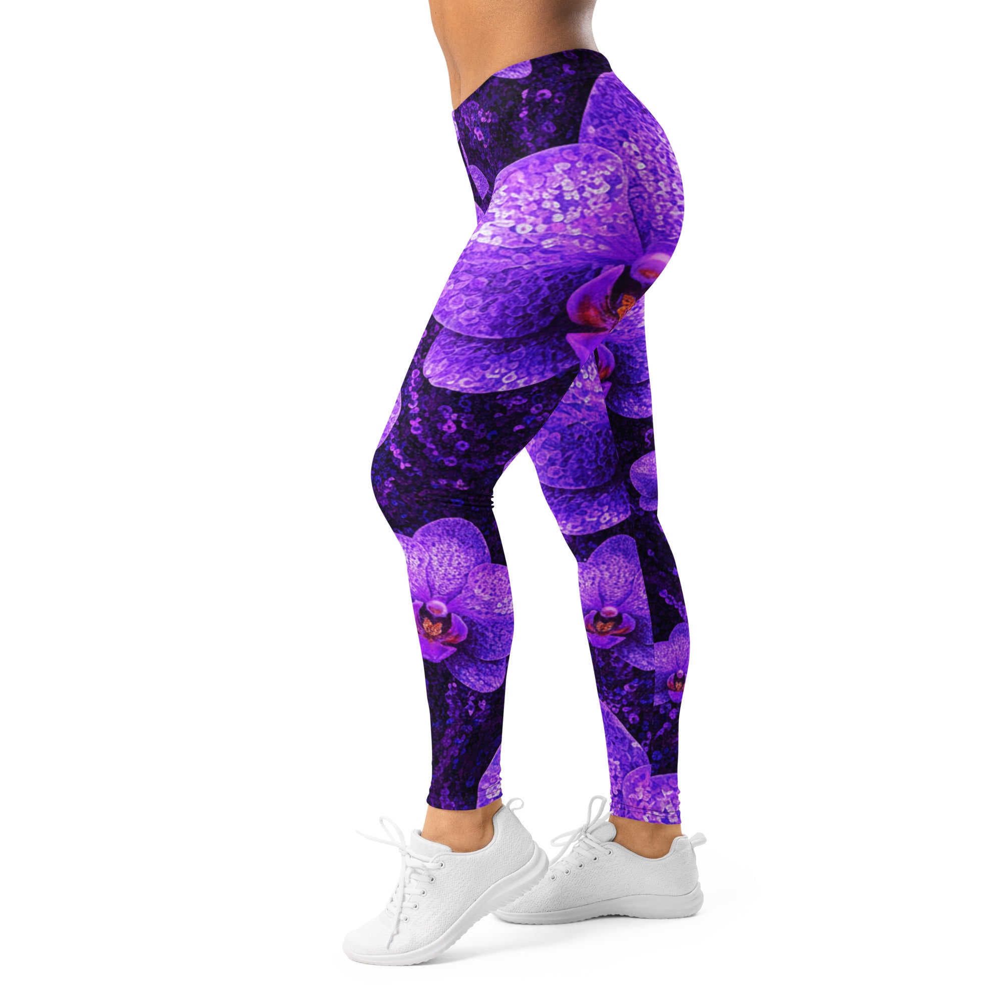 Women's purple orchid paillette leggings front view