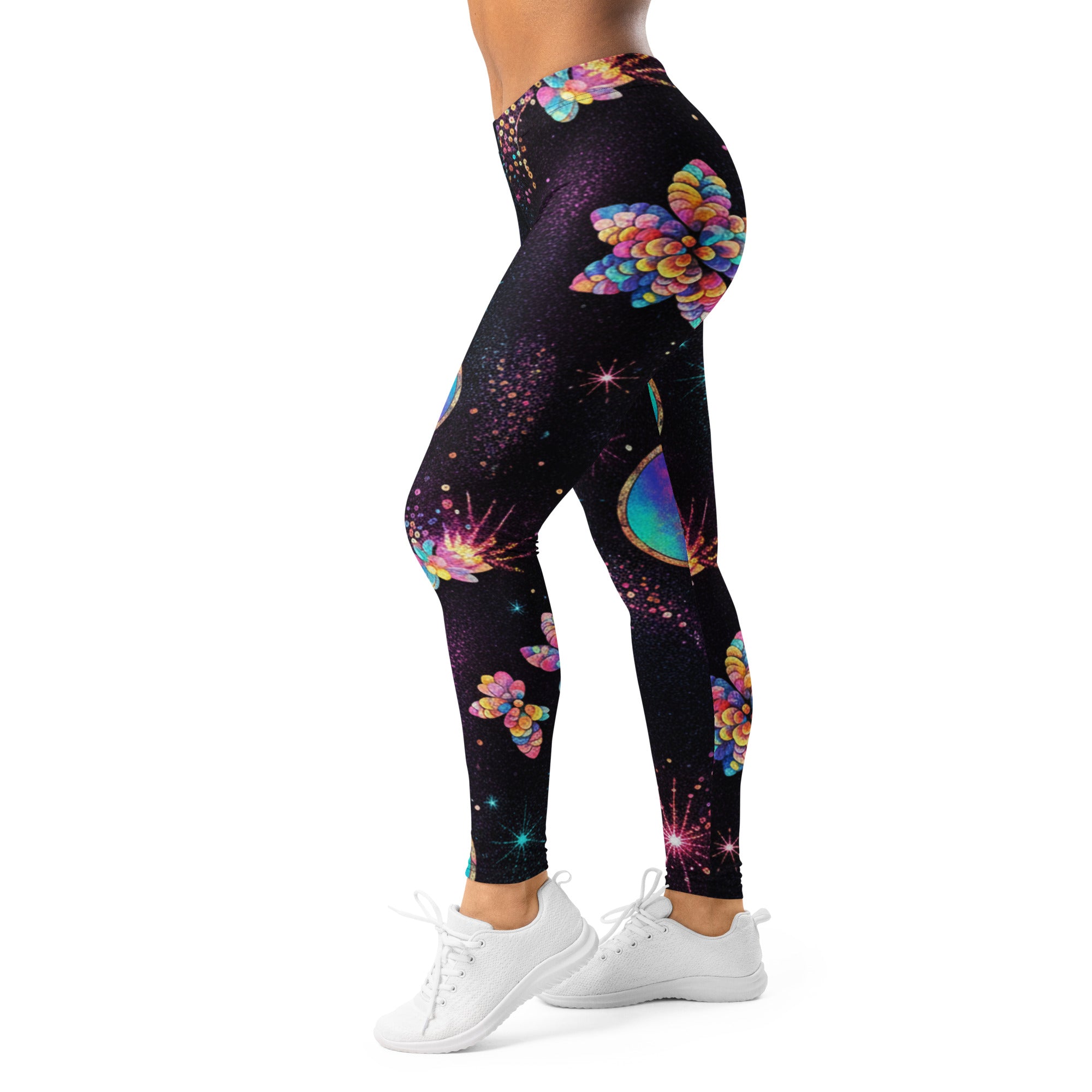 Women's holographic paillette fantasy leggings front view