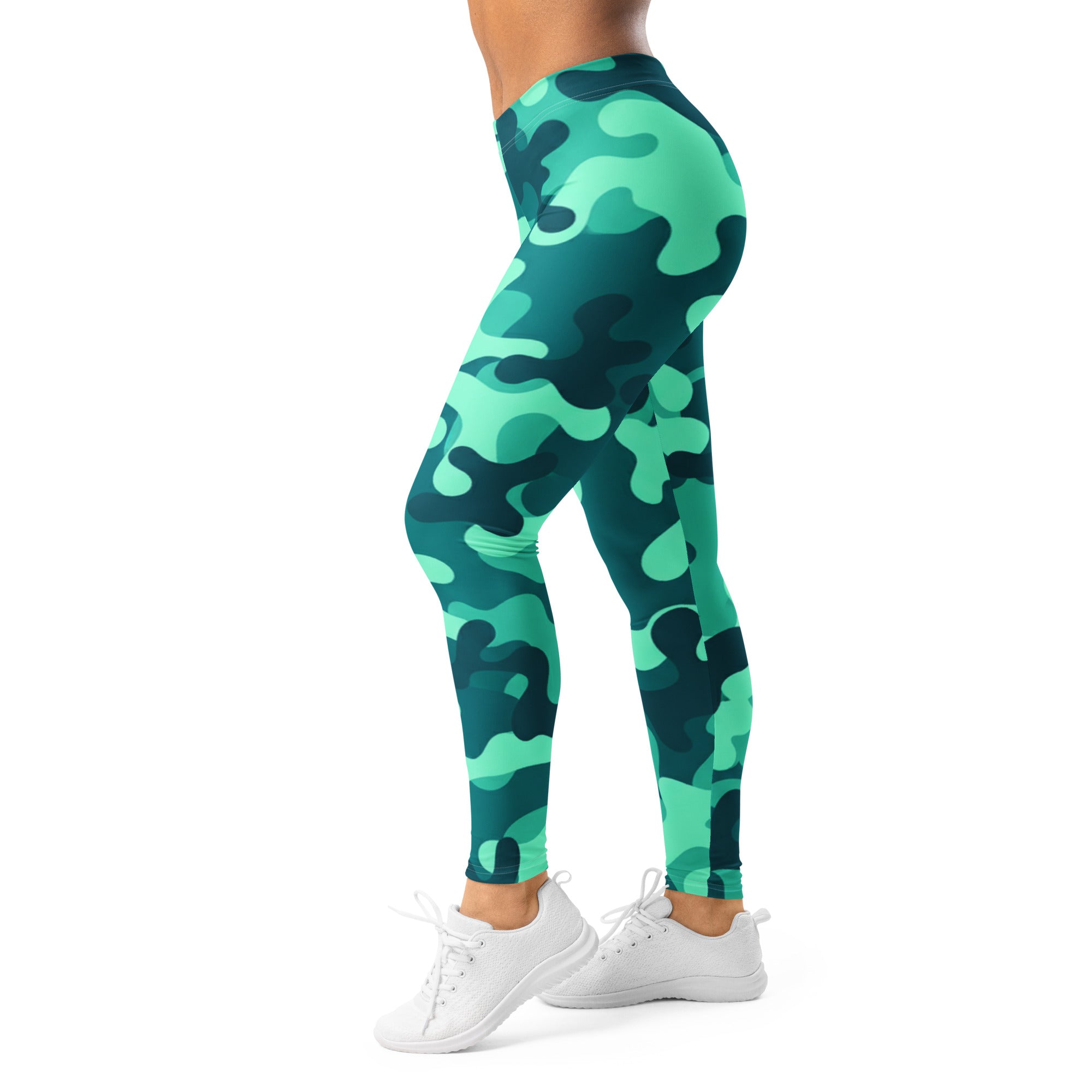 Women's ocean teal camo leggings front view