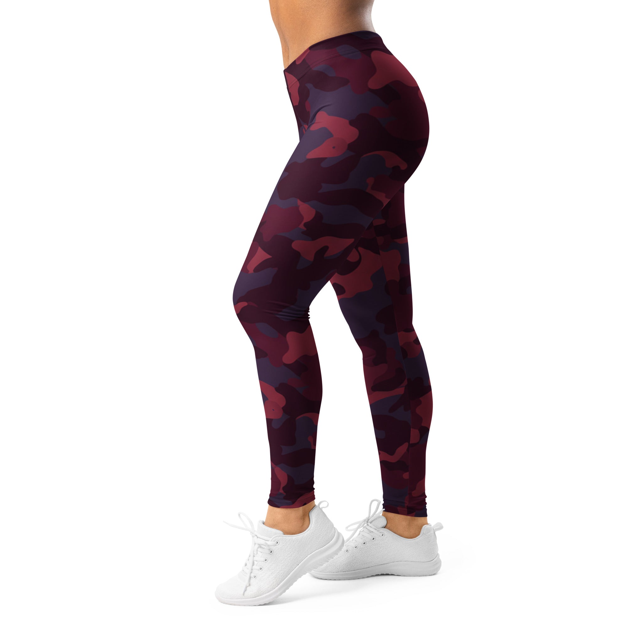Women's wine burgundy camo leggings front view
