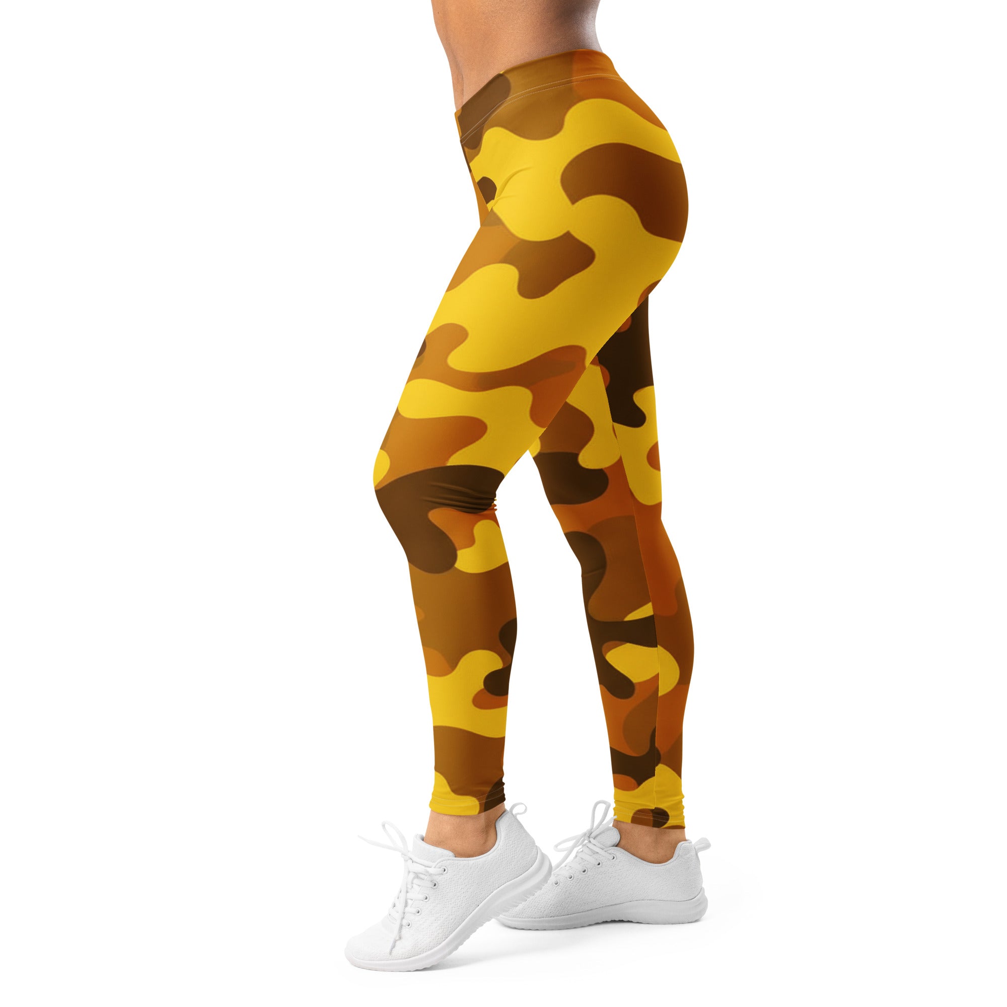 Women's gold camo leggings front view