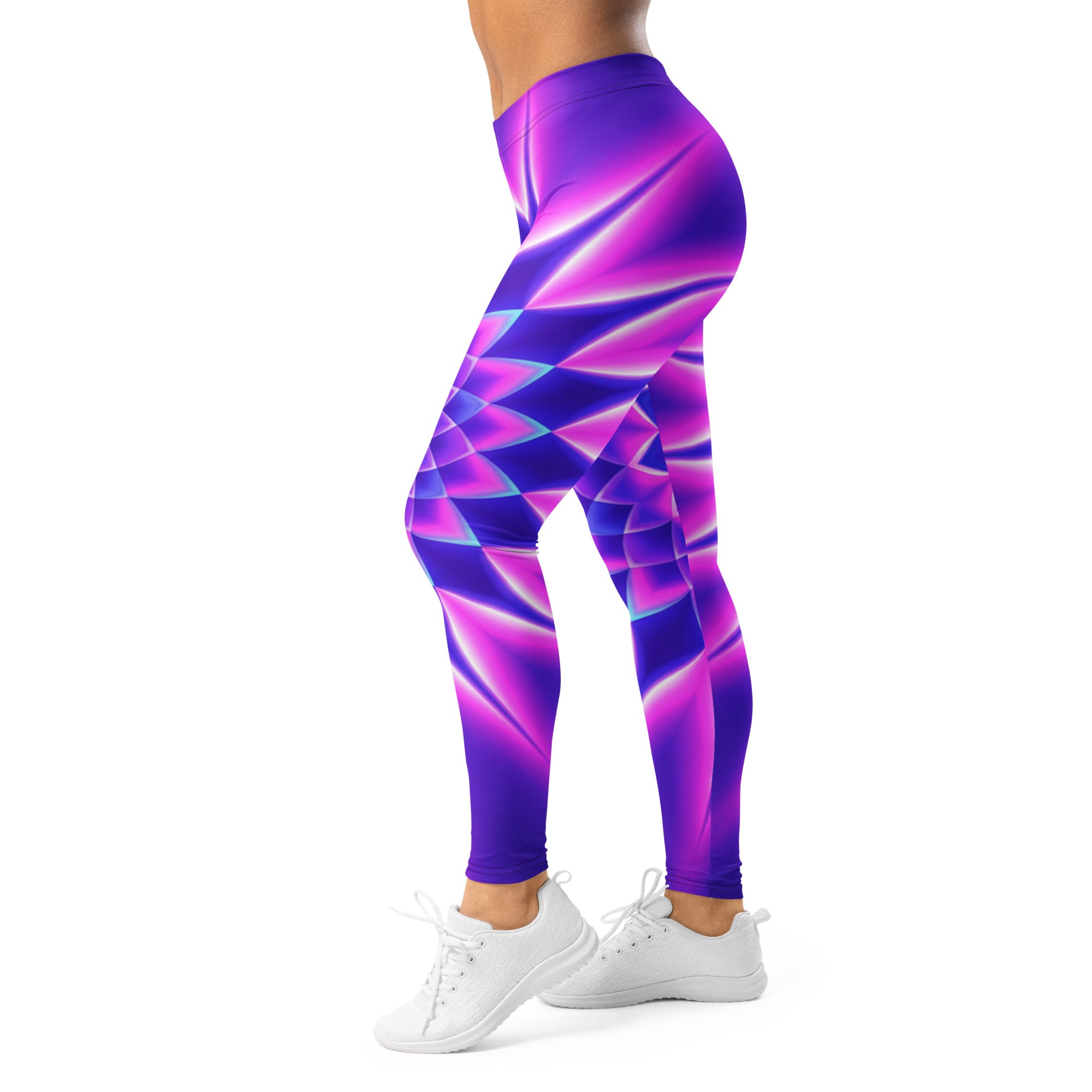 Women's psychedelic cosmic violet printed leggings front view