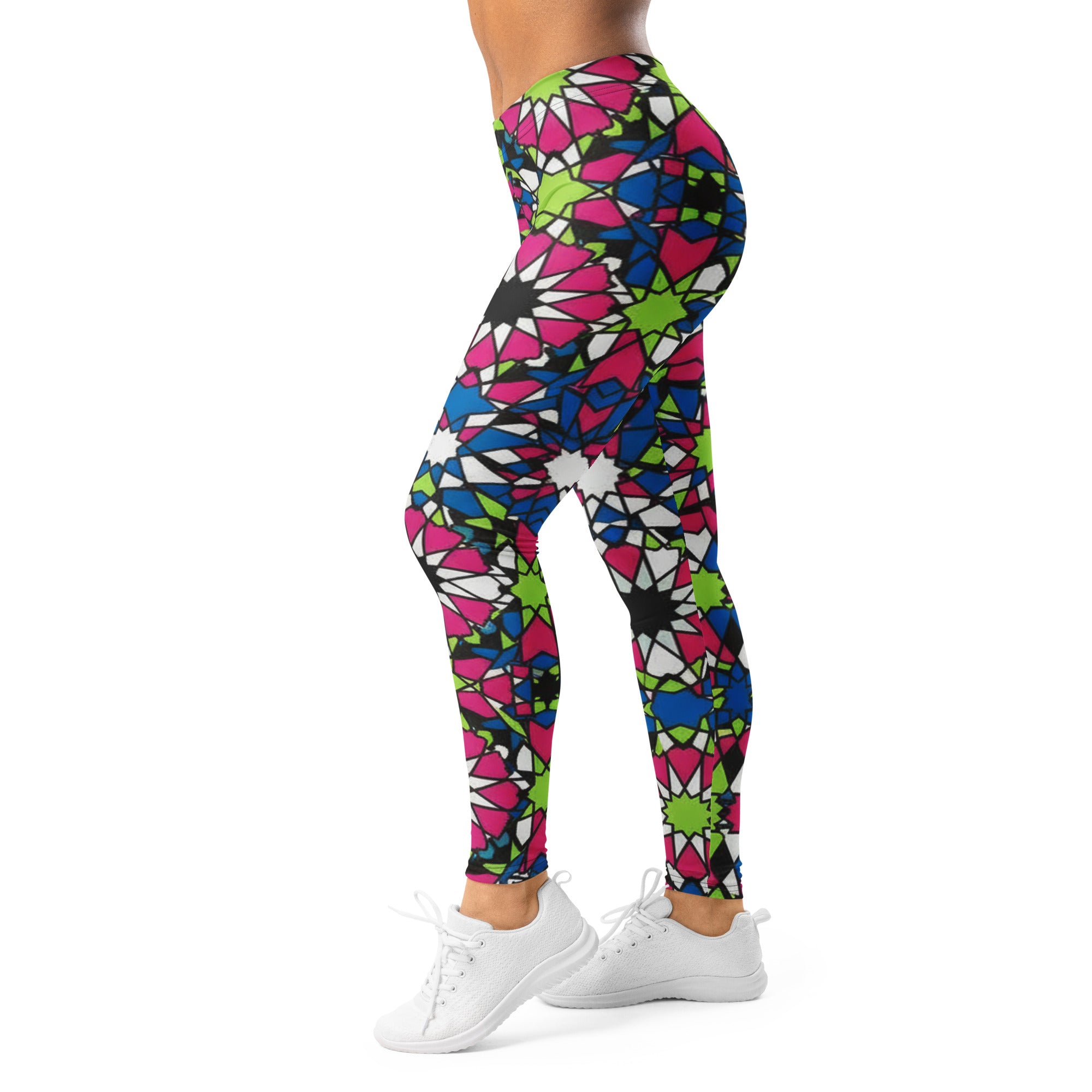 Women's zellige electric neon printed leggings front view