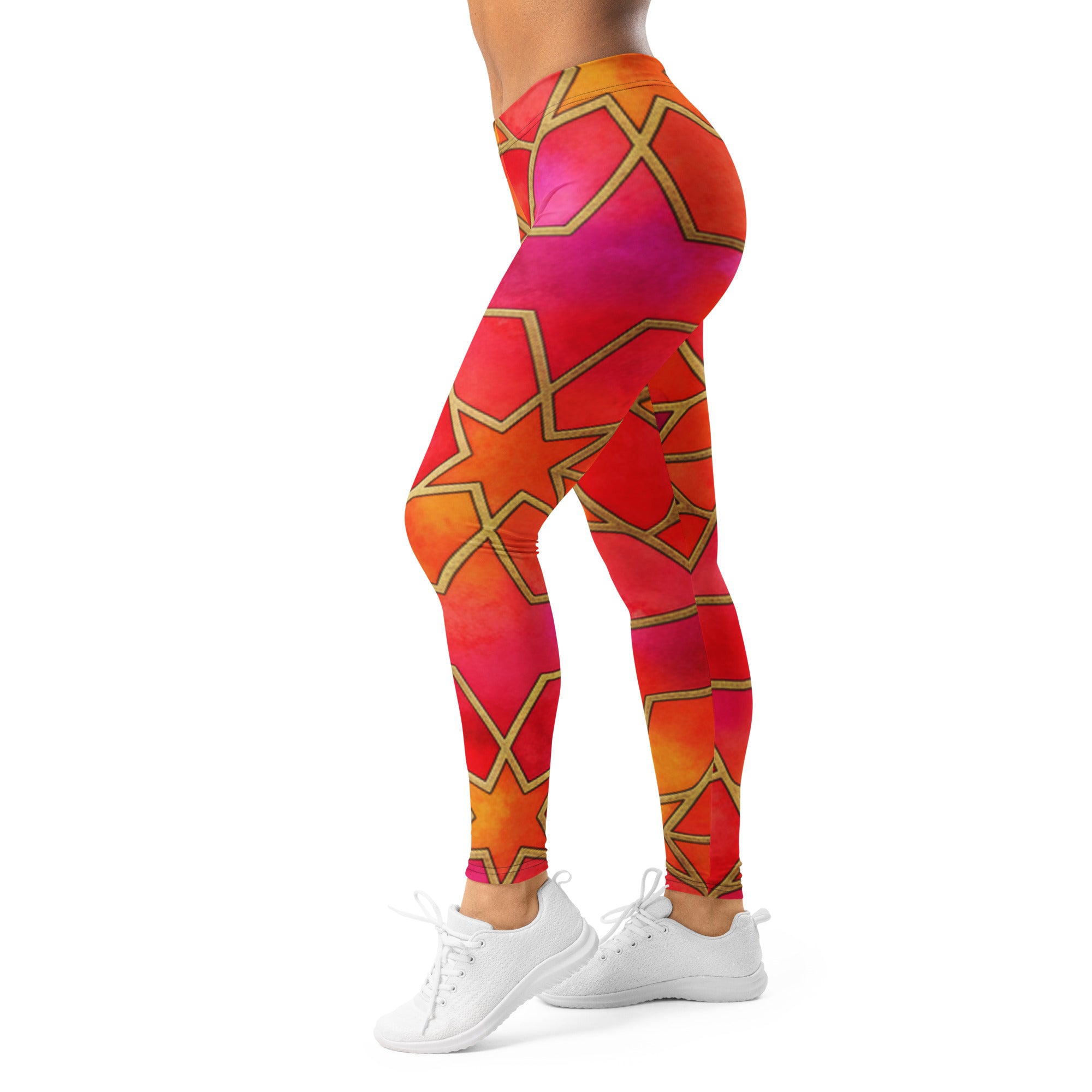 Women's watercolour fire opal printed leggings front view