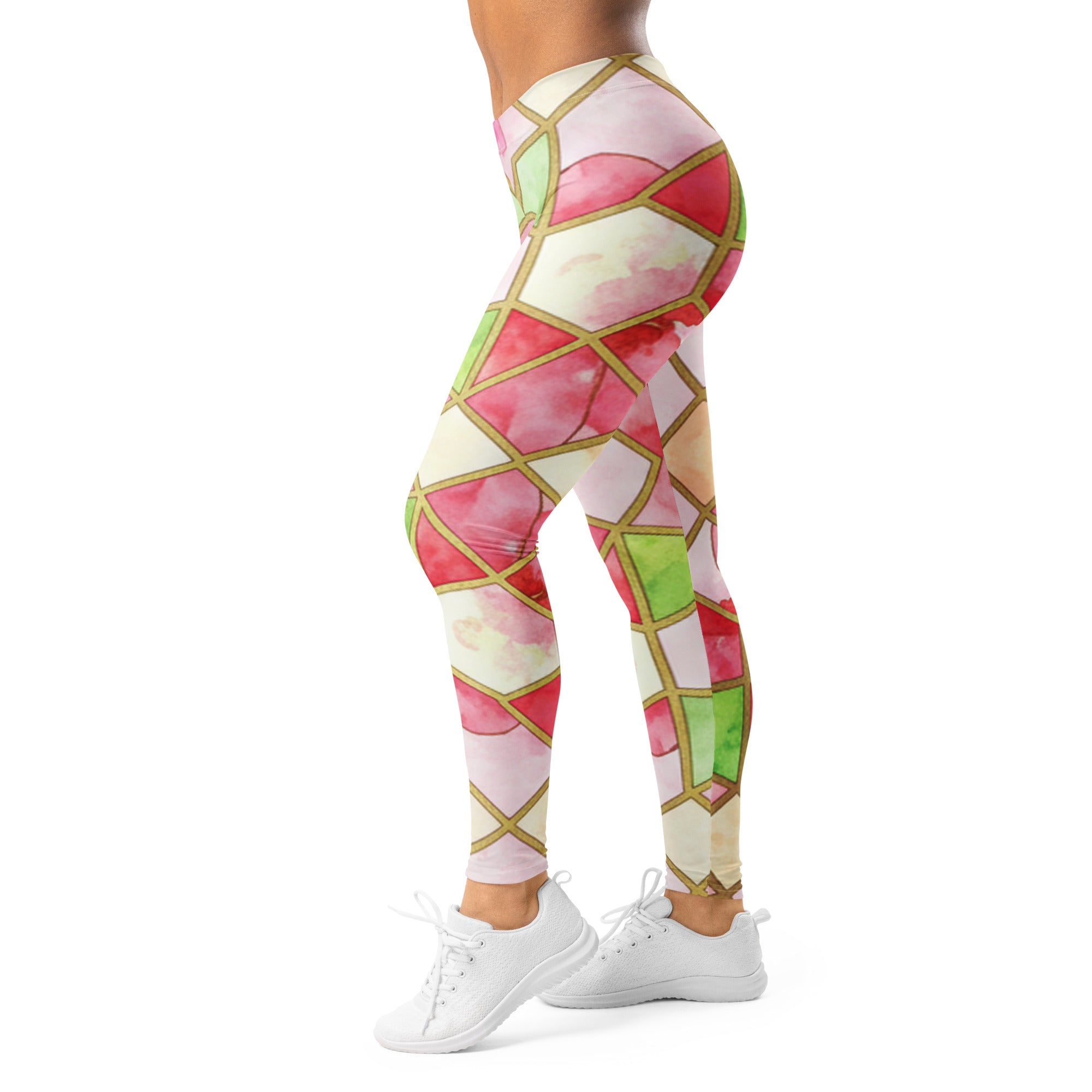 Women's cherry blossom arabic printed leggings front view