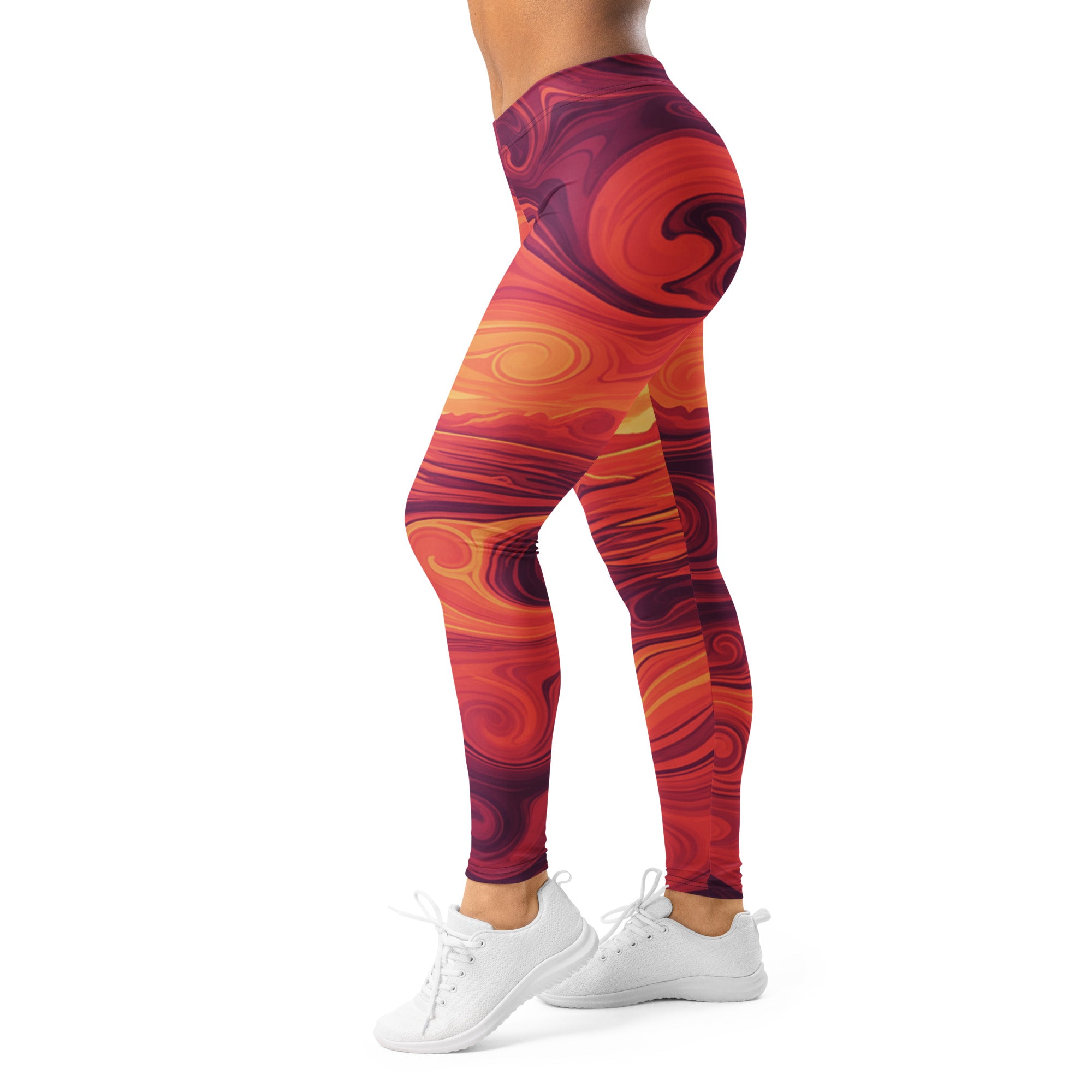 Women's liquid marble sunset horizon leggings front view