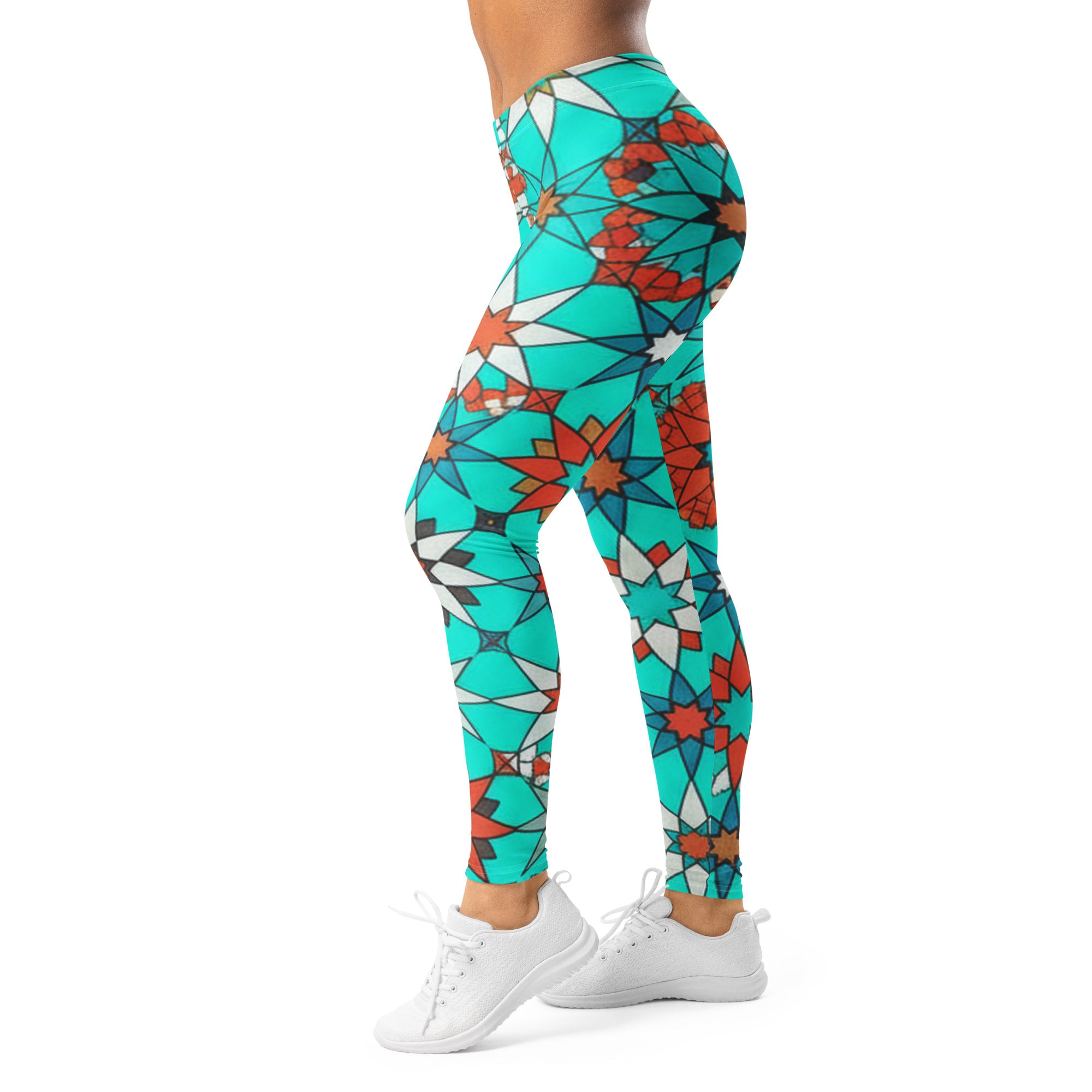 Zellige Turquoise Coral Leggings | GearBunch