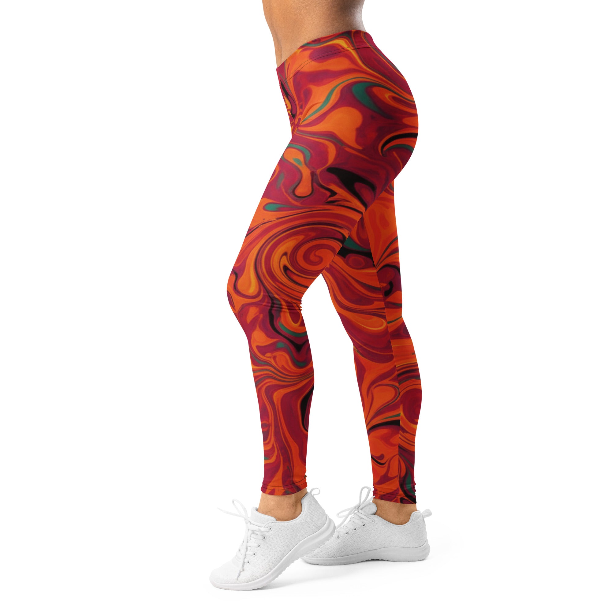 Women's liquid marble fire opal leggings front view